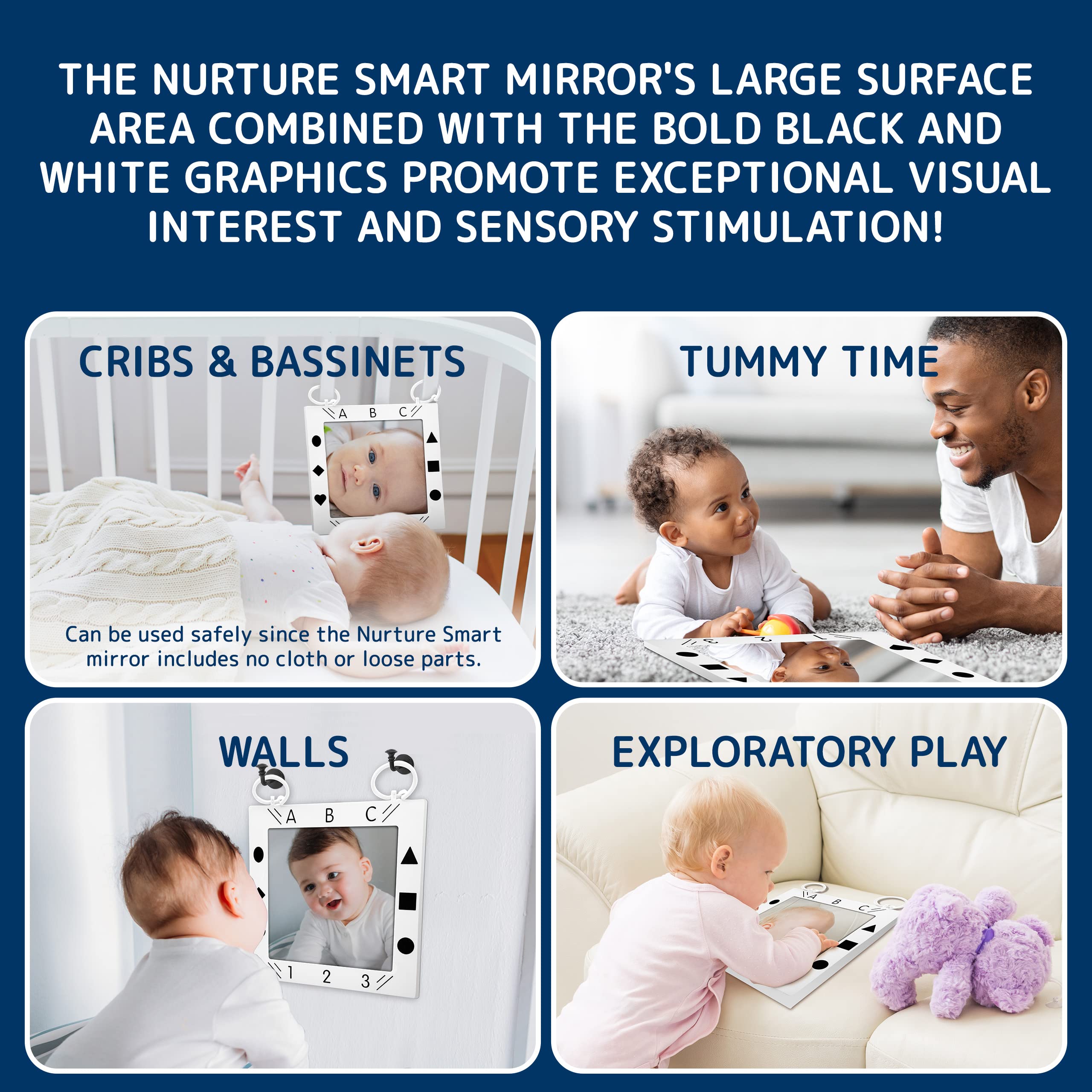 Baby Mirror - Doctor Designed Large Crib, Floor & Wall Mirror for Infants | High Sensory Toy for Vision & Brain Development | Safe Tummy Time Activity | Perfect for Nursery, Playtime & Early Learning