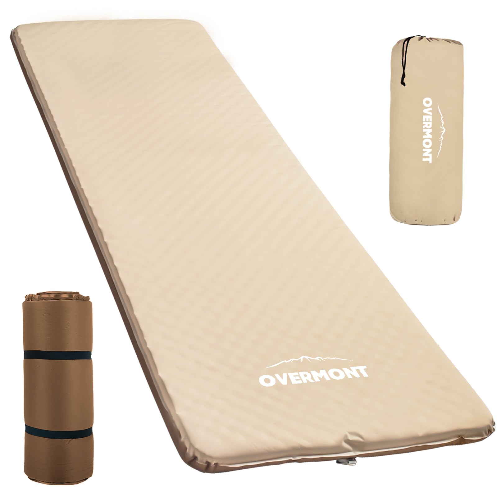Overmont 3-Inch Thick Self-Inflating Camping Sleeping Pad - Wide Foam Mattress for Outdoor, Hiking, Backpacking & Travel - Portable Roll-Up Mat for Tent, Car, Truck, Van & Rooftop - 4 Season All-Weather Use - Perfect for Camping Trips, Road Trips & Outdoor Adventures