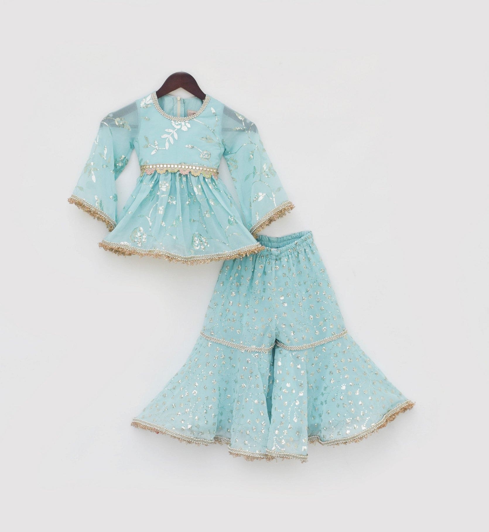 Pre Order: Blue Embroidery Kurti Sharara Set - Elegant Indian Ethnic Wear for Women | Perfect for Weddings, Festivals & Special Occasions