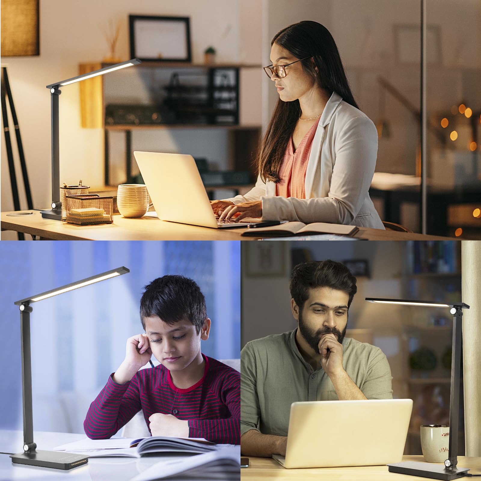 Semlos LED Desk Lamp with USB Charging Port - 25 Lighting Modes & Touch Control - 30/60 Min Auto Off Timer - Eye-Caring Night Light for Study, Reading & Home Office - Perfect for Bedside, Workspace & Dorm Room Lighting