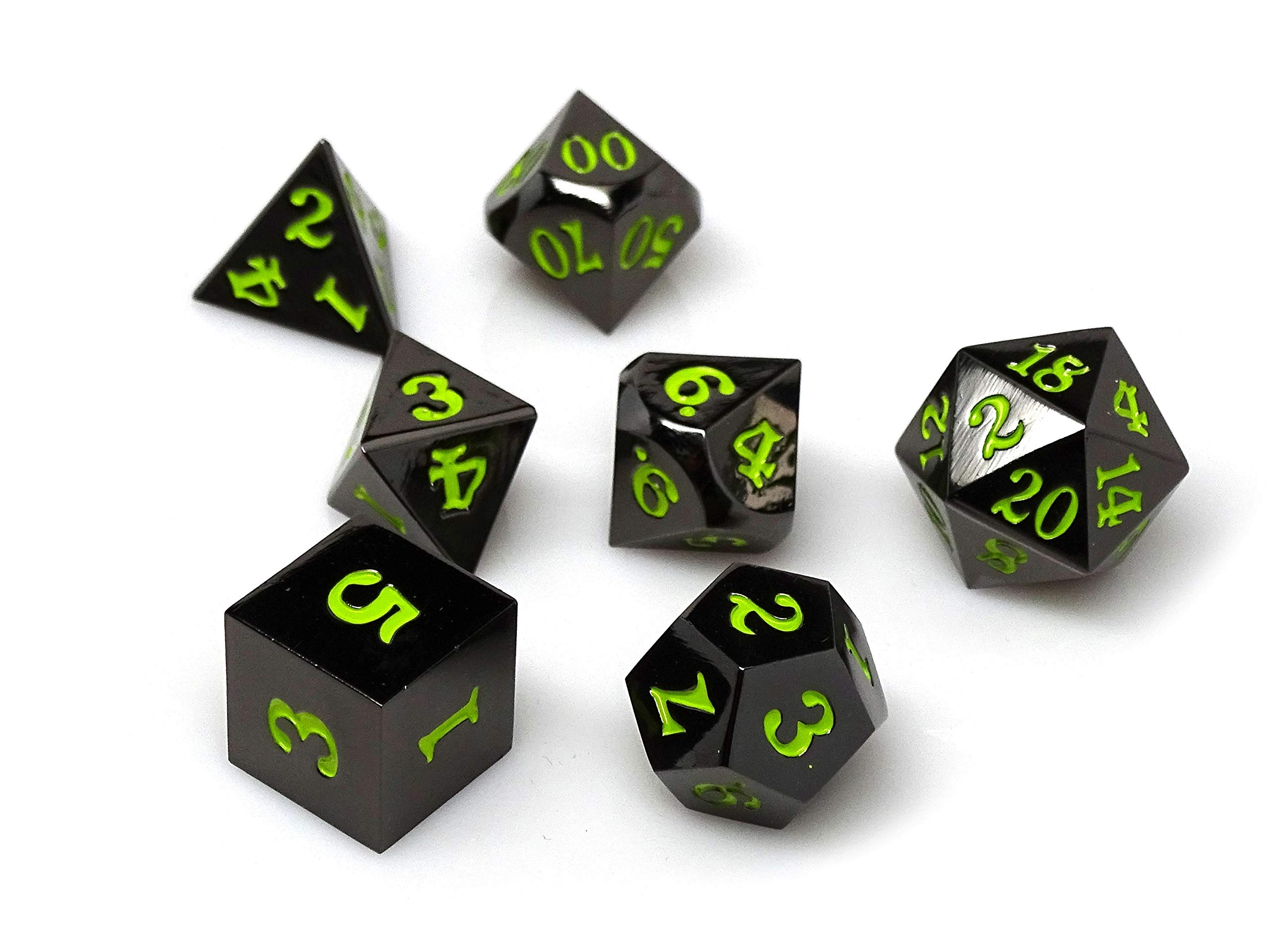 Premium Gun Metal Dice Set (7-Piece) - Lime Green for D&D, RPG, and Tabletop Gaming - Perfect for Dungeons & Dragons, Pathfinder, and Board Game Enthusiasts