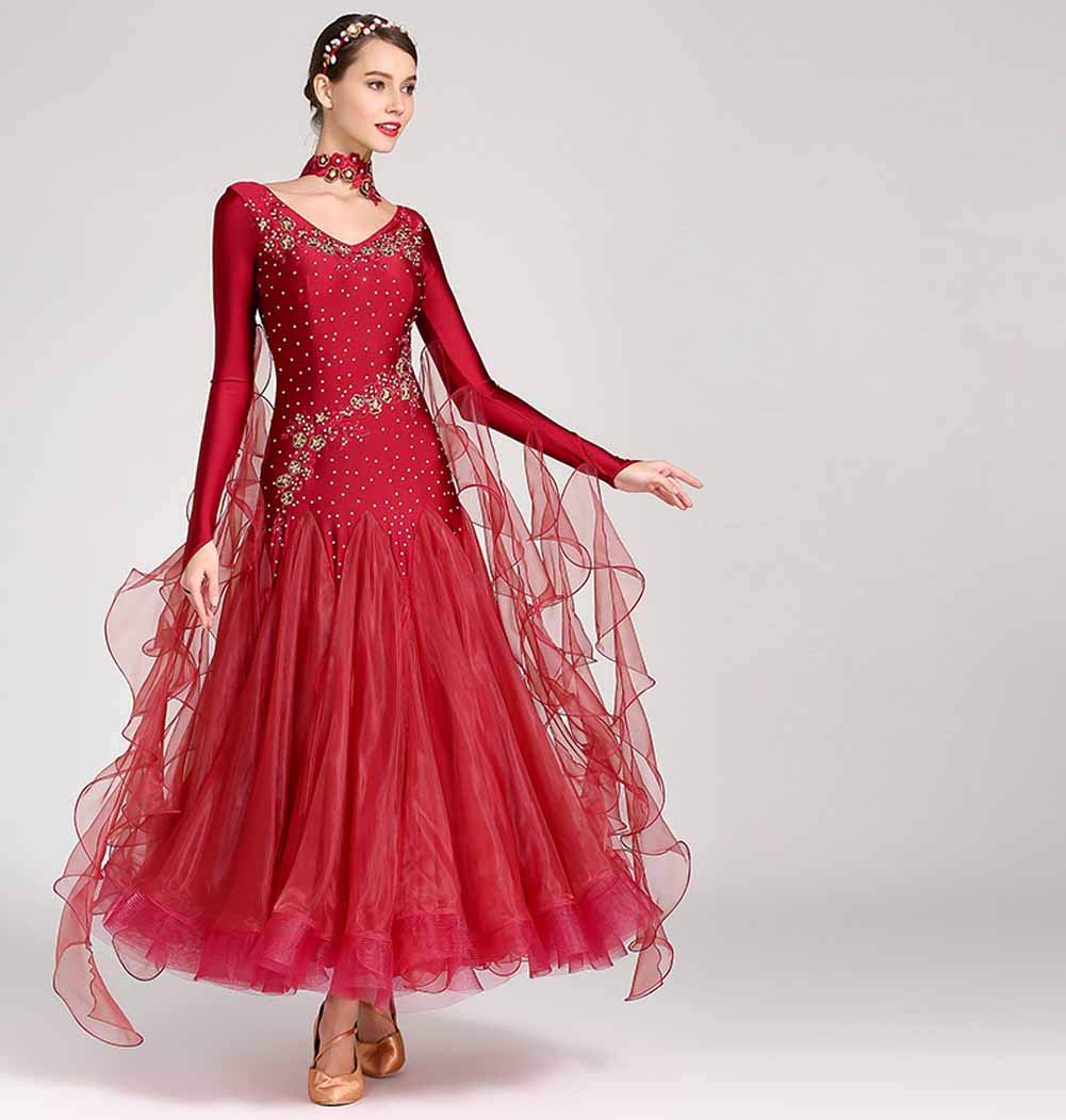 Elegant Ballroom Dance Dresses for Women - Smooth Waltz & Tango Performance Gown with Long Sleeves - Perfect for Swing Dancing & Competition Outfits - Ideal for Professional Dance Events & Social Ballroom Parties