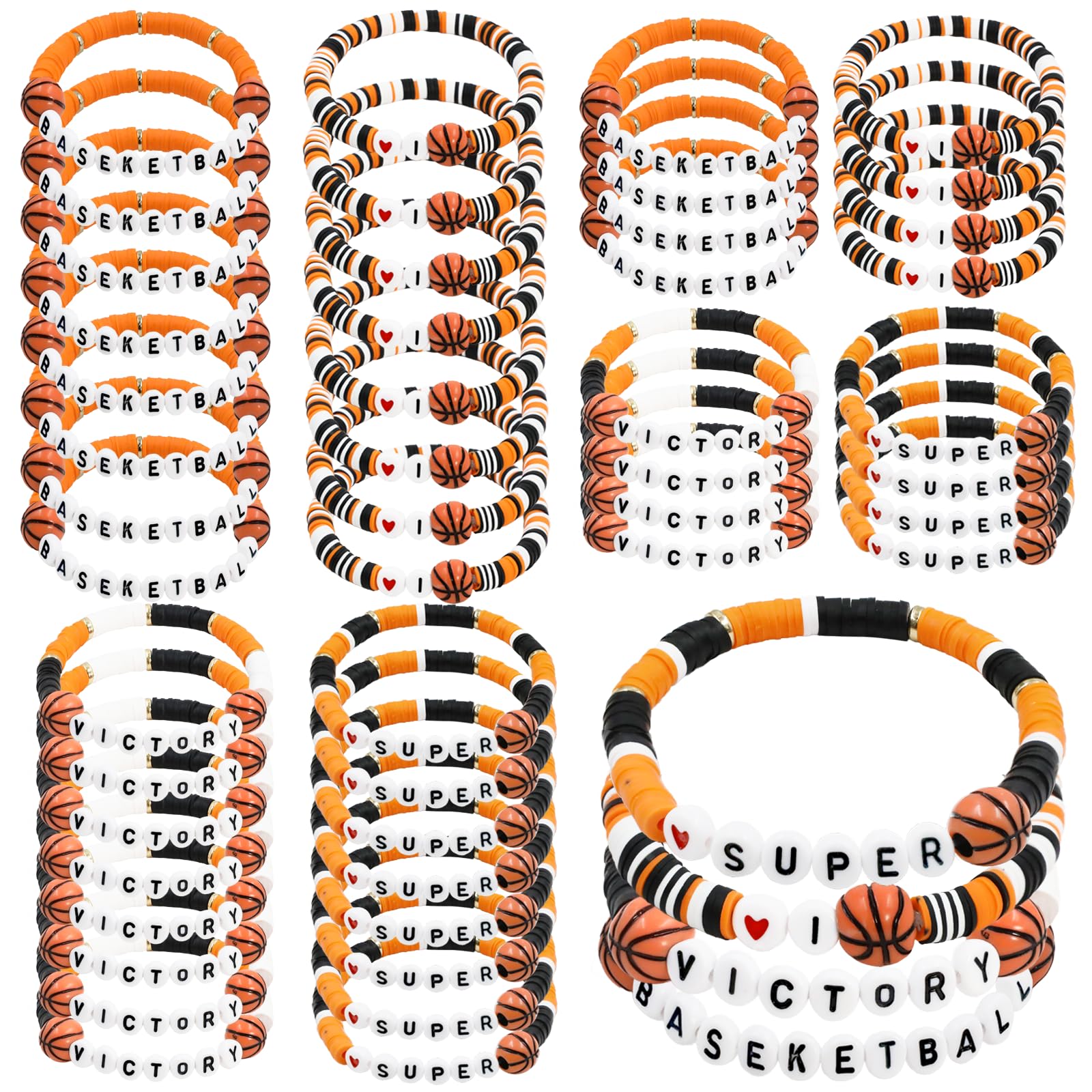 48pcs Sports Charm Bracelets - Adjustable Beaded Clay Bracelets for Soccer, Softball, Basketball Players | Perfect Sports Gifts for Teens & Adults | Great for Game Days, Team Events & Fan Appreciation