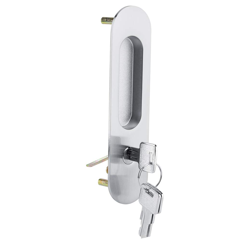 Sliding Door Lock Handle - Zinc Alloy Anti-Theft with Keys for Bathroom, Closet & Balcony (Brushed Silver)