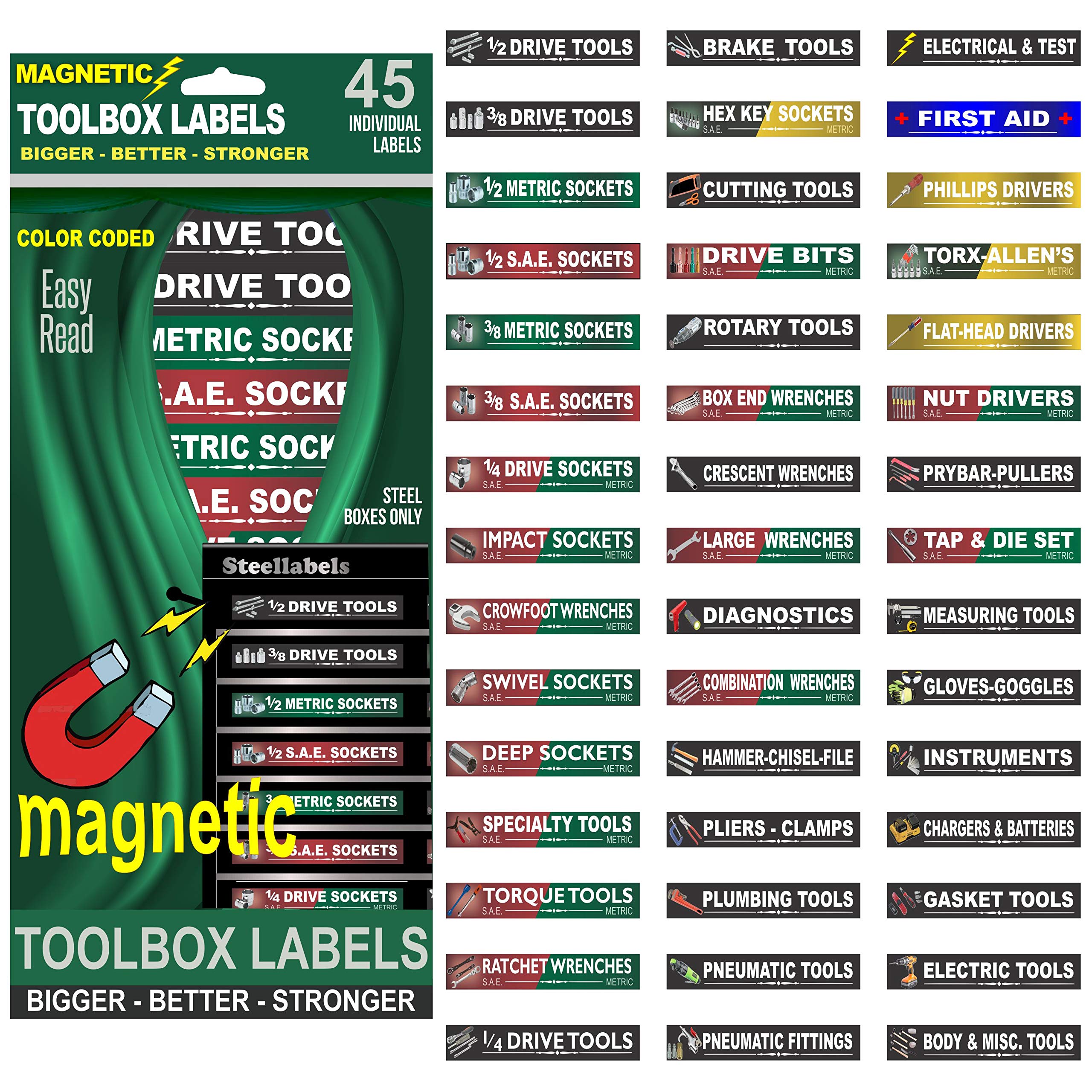 Ultimate Magnetic Tool Box Organizer Labels - Green Edition for Tool Chests, Drawers & Cabinets | Fits Craftsman, Snap-on, Mac, Matco & Cornwell | Quick & Easy Organization for Home Garage & Workshop