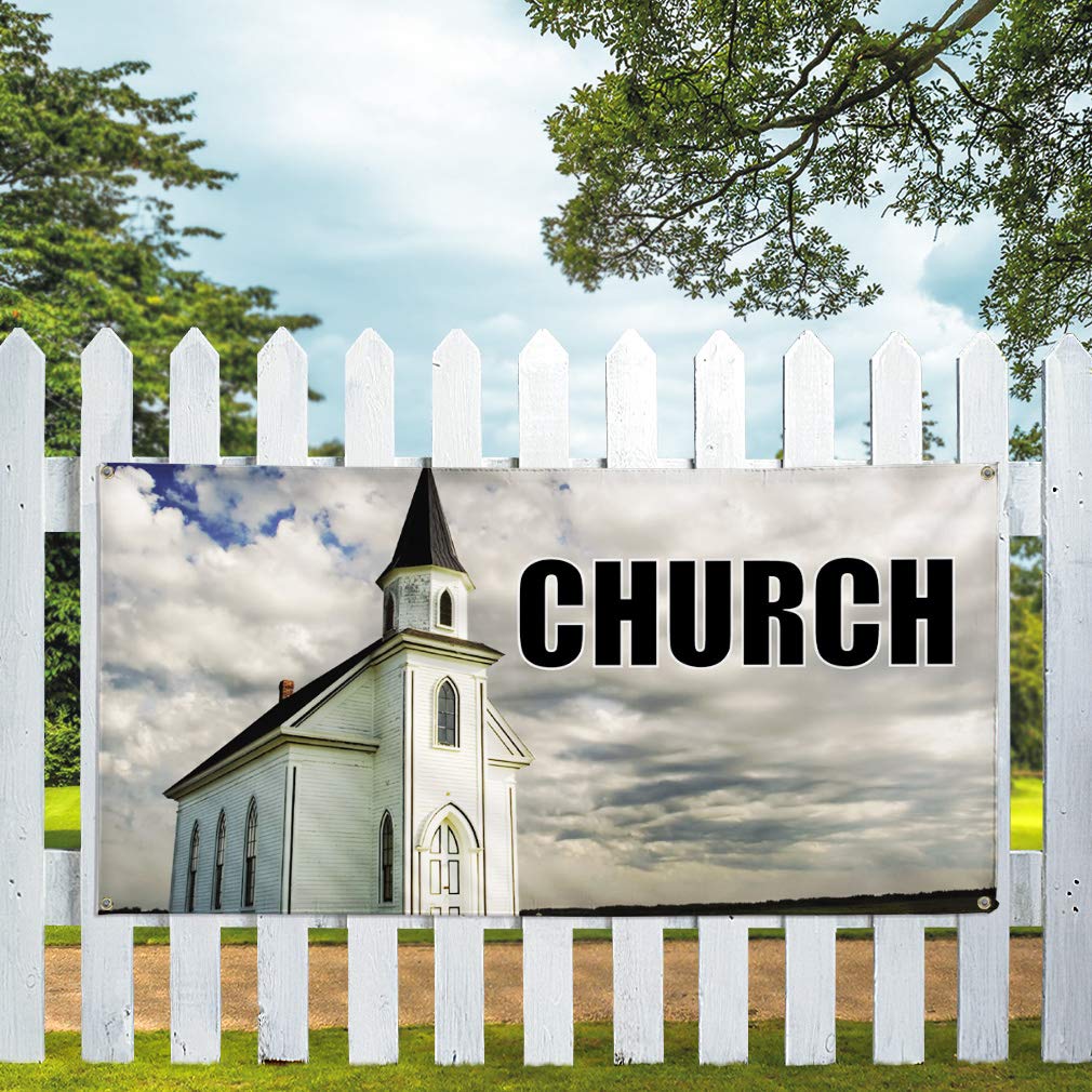 Custom Vinyl Banner - 48x96 Inches Weatherproof Church & Outdoor Advertising Sign with 8 Grommets | Durable for Religious Events, Business Promotion & Yard Signs