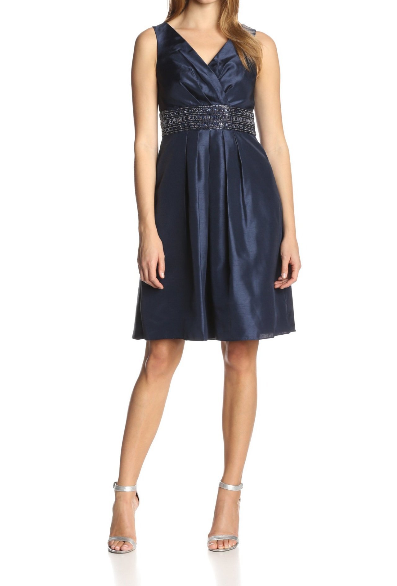 JS Boutique Women's Elegant Beaded Waist Surplus-Bodice Dress for Parties, Weddings & Special Occasions | Flattering A-Line Silhouette