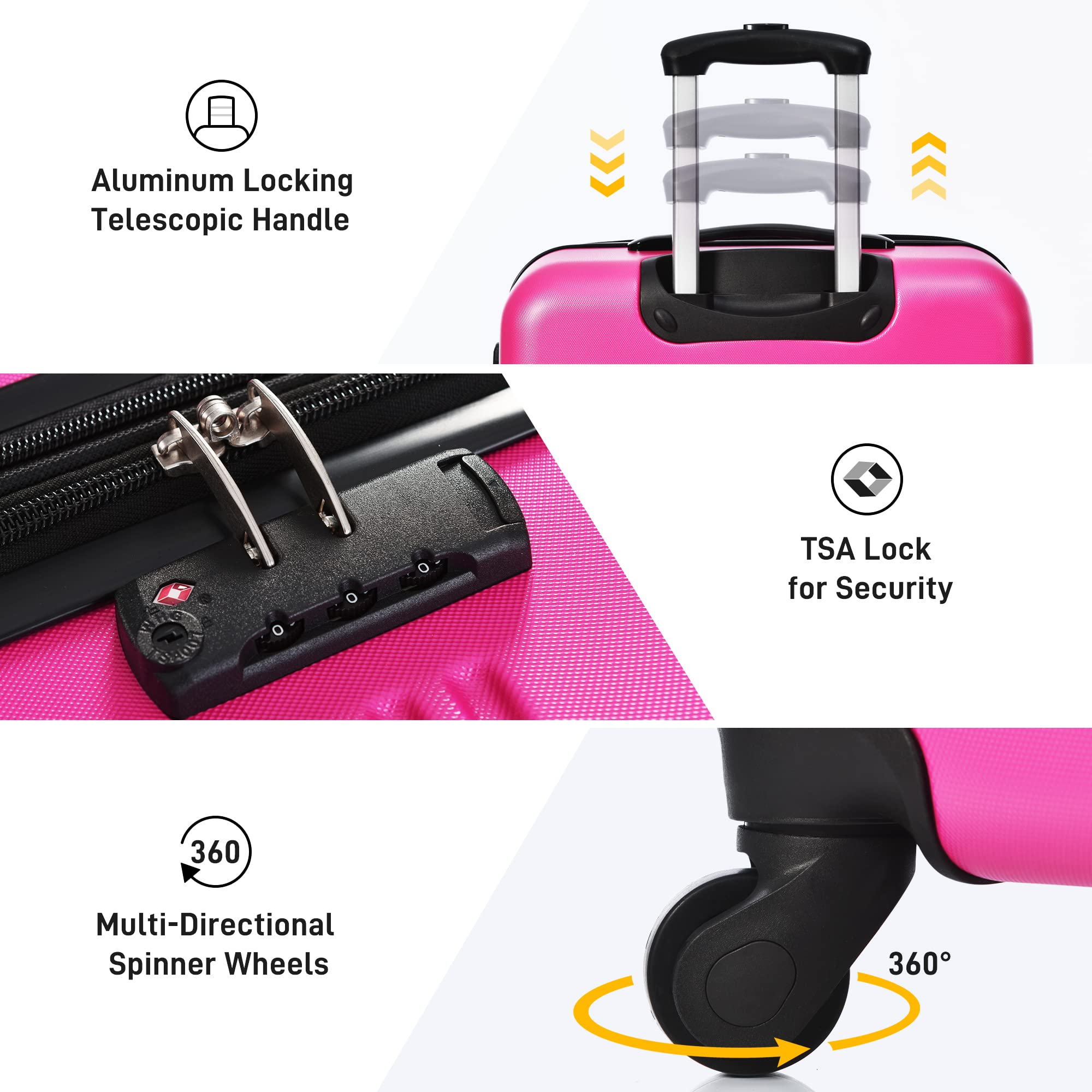 Merax 3-Piece Luggage Set - Airline Approved Carry-On Suitcases with Expandable Hard Shell & Spinner Wheels (Pink) - Perfect for Travel, Business Trips & Vacations