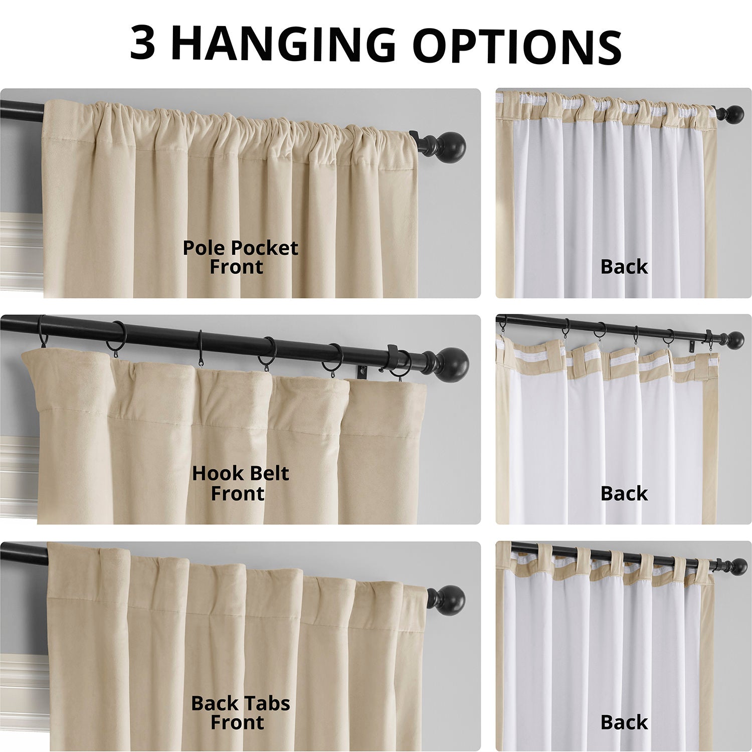 Alabaster Beige Blackout Curtains for Bedroom - Thermal Insulated Noise Reducing Velvet Drapes for Living Room & Nursery - 100% Room Darkening Window Treatments for Better Sleep