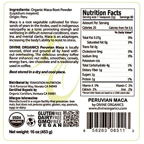 Organic Maca Powder 16oz - Raw Vegan Peruvian Maca Root Supplement - Gluten Free, Antioxidant Rich - Boost Energy & Libido - Perfect for Smoothies, Baking & Wellness Drinks