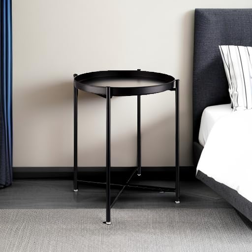 EKNITEY Small Metal Side Table - Waterproof Coffee End Table for Living Room, Bedroom & Outdoor Use