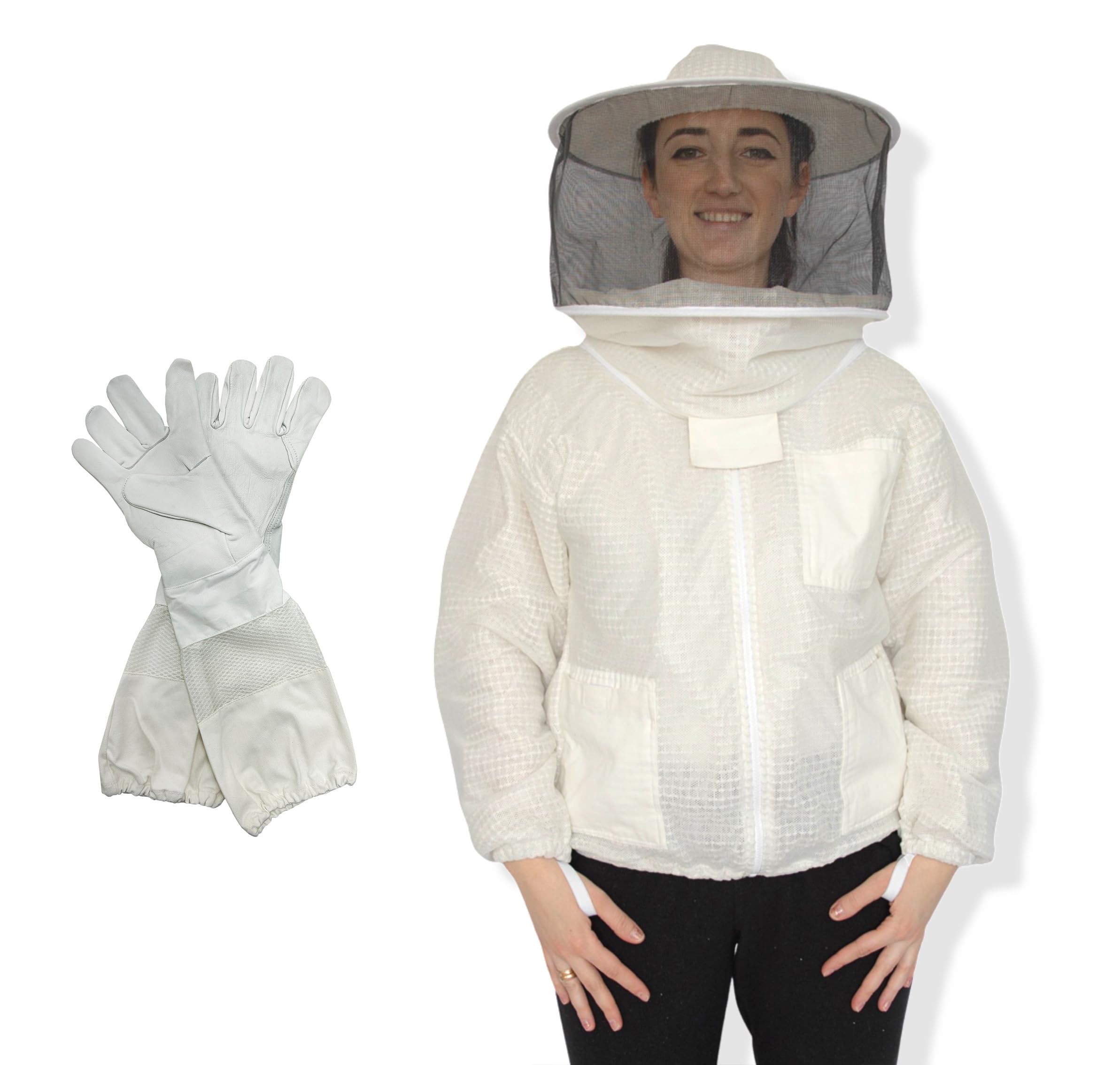 3-Layer Mesh Ultra-Vented Beekeeping Jacket with Round Hood - Lightweight & Breathable Men's Bee Suit (Size 5XL) for Beekeeping, Honey Harvesting & Apiary Protection