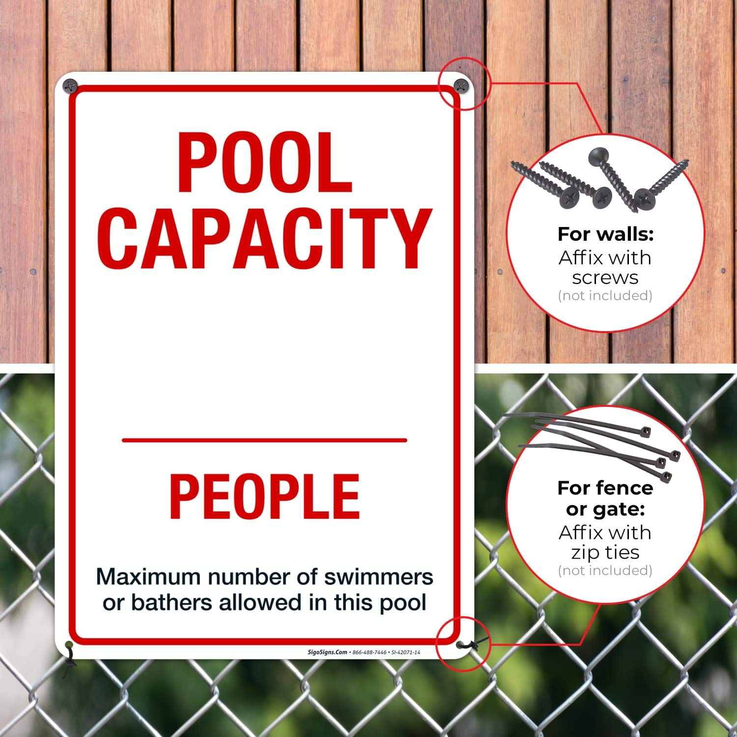 Pool Capacity Sign - 10x14 Inches Rust-Free .040 Aluminum Fade-Resistant Sign for Swimming Pools | Durable Outdoor Safety Sign Made in USA | Perfect for Public Pools, Resorts & Backyard Swimming Areas