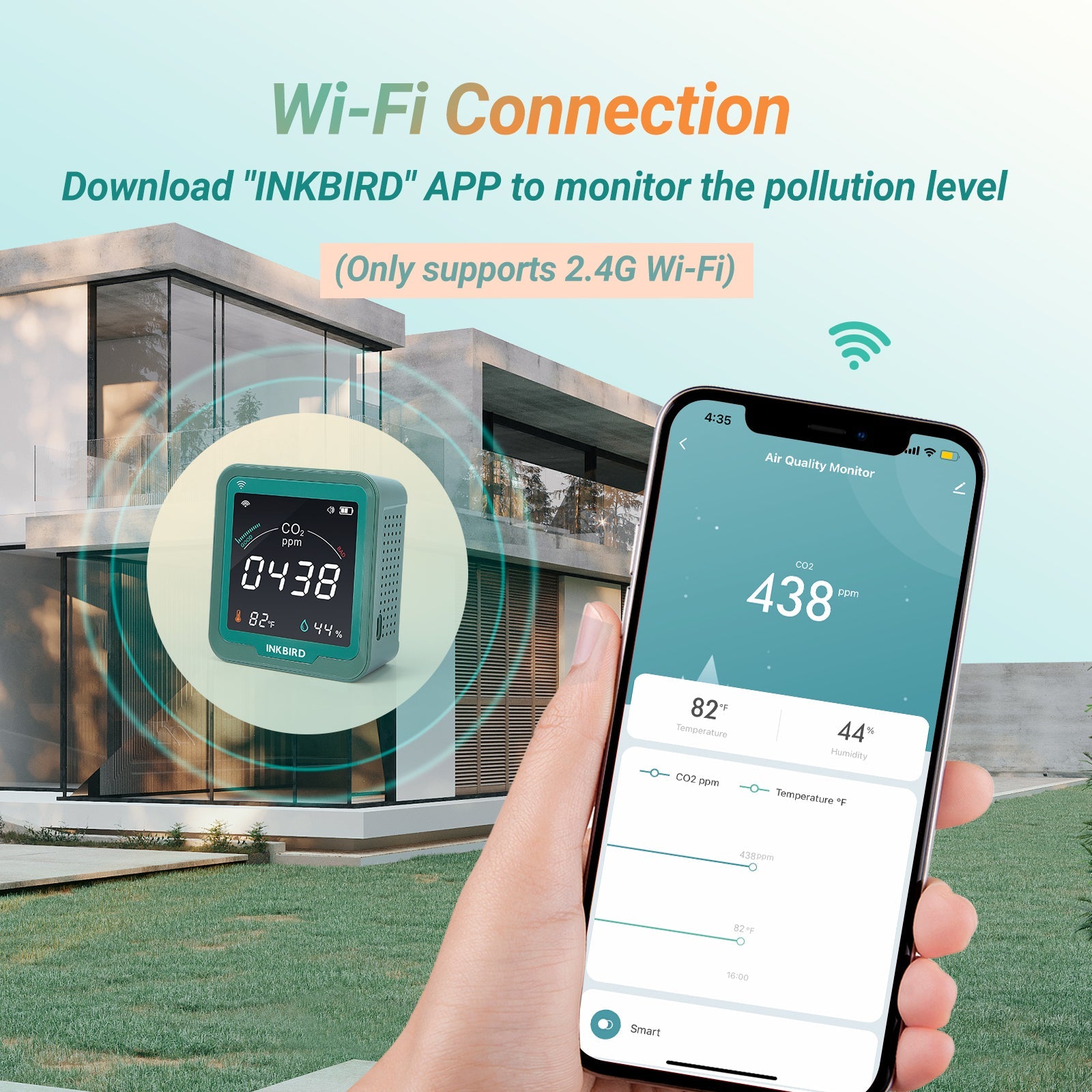 Wireless 3-in-1 CO2 Detector with Temperature & Humidity Sensor - Smart Air Quality Monitor for Home, Office, and Baby Room - Real-Time CO2, Temperature, and Humidity Detection for Indoor Air Quality Control