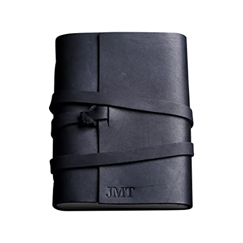 Ox & Pine Personalized Wrapped Leather Journal - Full Grain Leather Notebook & Sketchbook - 6x8 Lined Paper - Black - Perfect for Writing, Drawing & Gift Giving