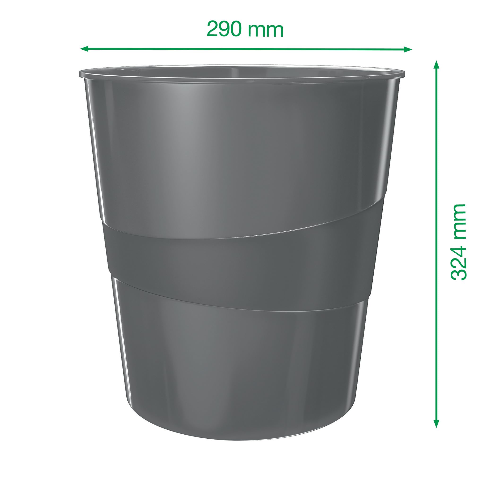Leitz 15 Liter Black Plastic Waste Bin - Modern Trash Can for Home, Office & Kitchen - Durable & Stylish Garbage Bin for Waste Disposal & Recycling