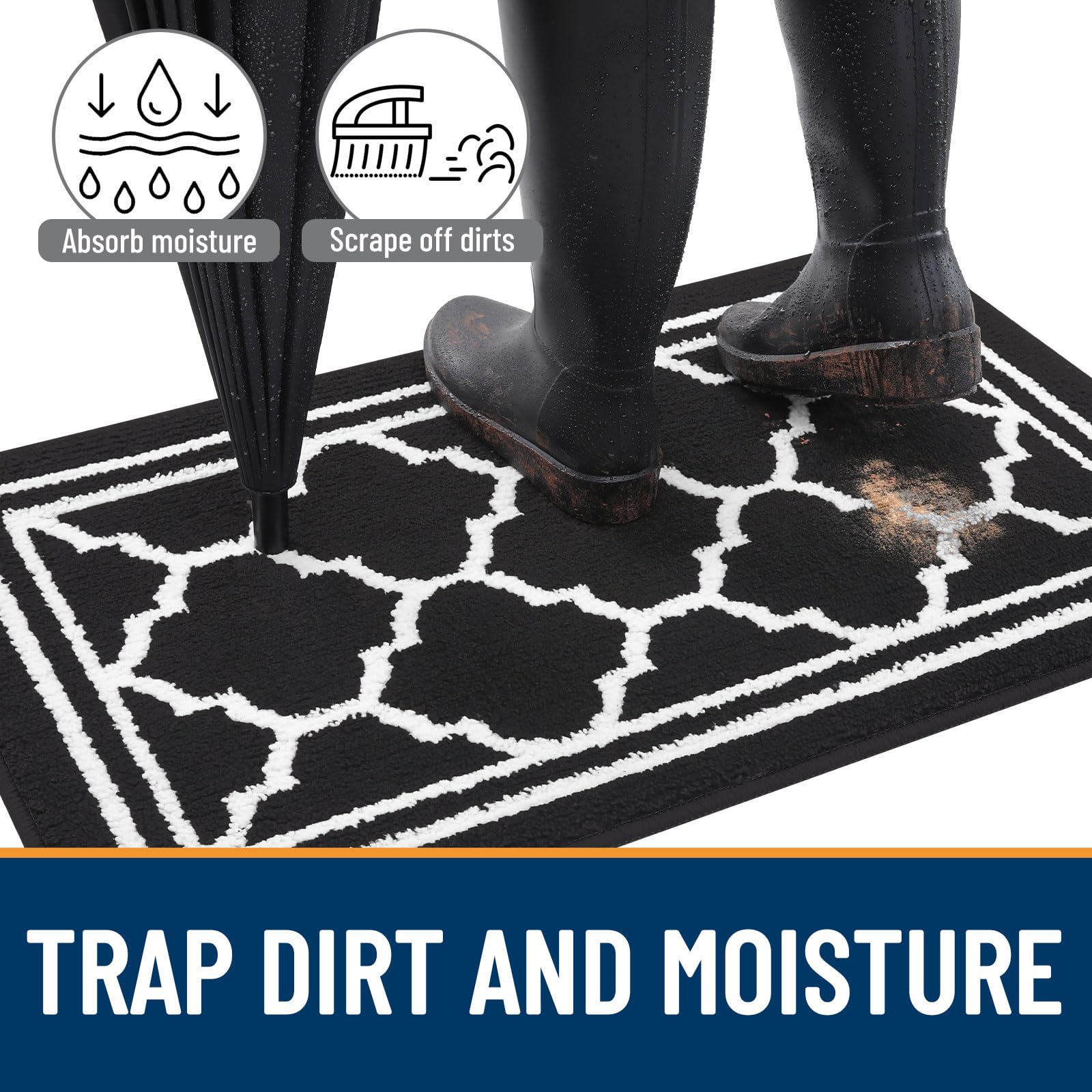 Premium Buganda Indoor Door Mat - Super Absorbent & Dirt-Resistant Entryway Rug - Non-Slip Low Profile Floor Mat for Home, Office & Apartment (32x20 Inches, Black) - Perfect for High-Traffic Areas, Mudrooms & Front Doors
