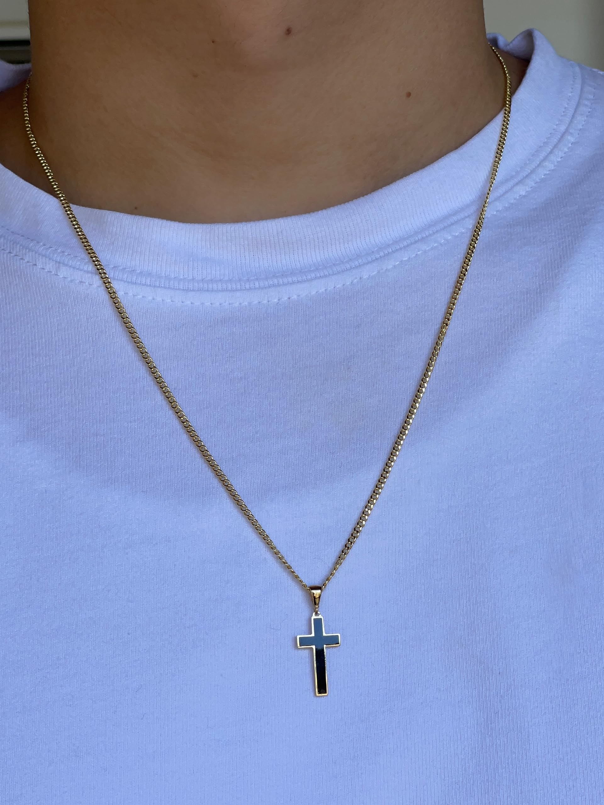 14K Solid Gold Cross Pendant with Black Enamel - Religious Jewelry for Men & Women - Perfect for Baptism, Confirmation & Everyday Faith Wear - JEWELHEART 14K Real Gold Charm
