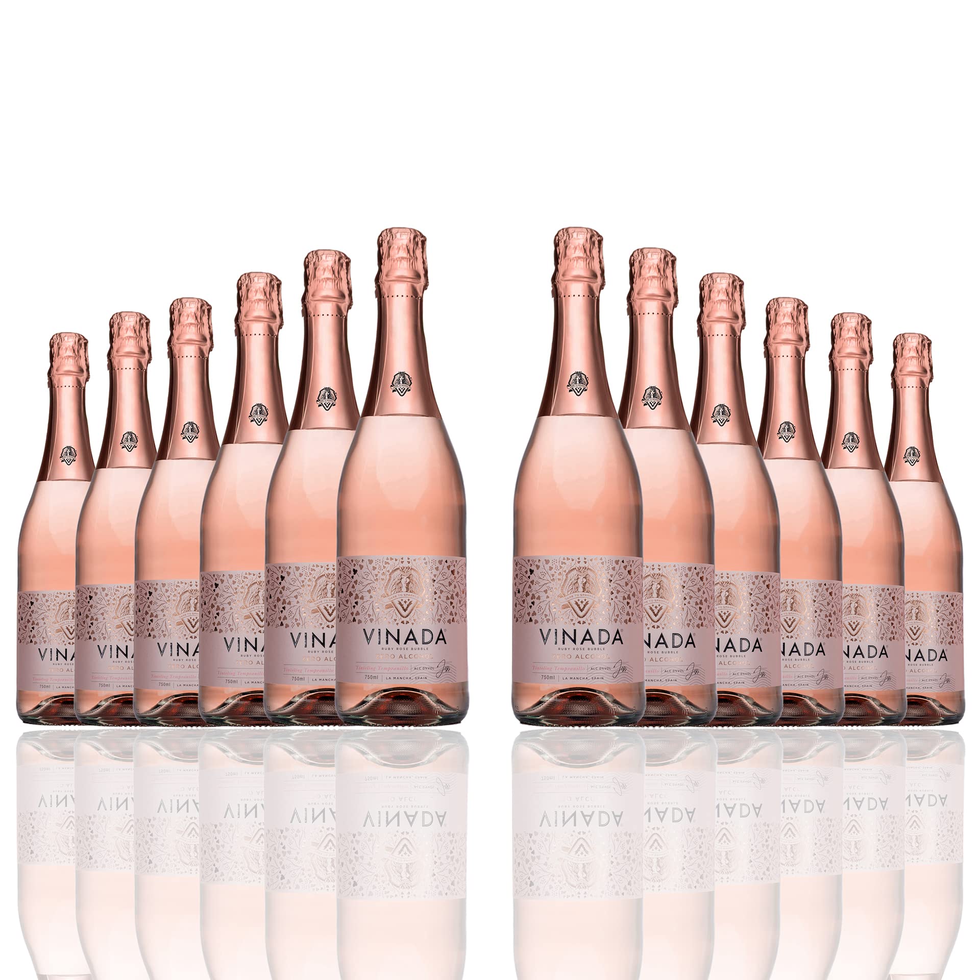 VINADA Alcohol-Free Sparkling Rosé Wine - 750ml (12 Bottles) - Perfect for Parties, Weddings & Sober Celebrations