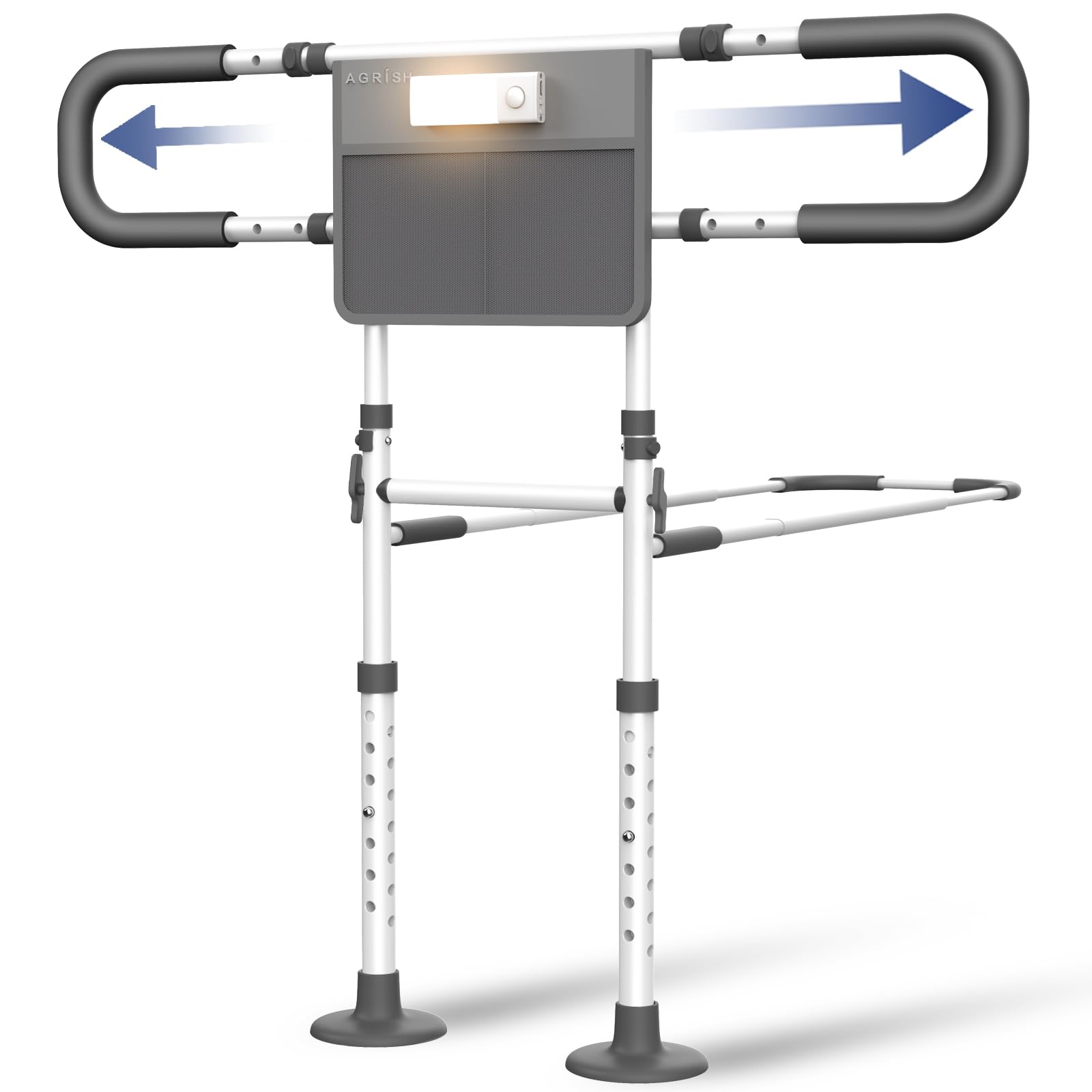 **Agrish Bed Rails for Elderly Adults - Adjustable Safety Bed Assist Rails with Motion Sensor Light & Storage Pouch - Support Legs for King, Queen, Full & Twin Beds - Ideal for Seniors, Surgery Recovery & Handicap Assistance**    *(Use Case: Provides stability and safety for elderly adults, post-surgery patients, and individuals with mobility challenges, ensuring secure entry and exit from bed while offering convenient storage and motion-activated lighting.)*