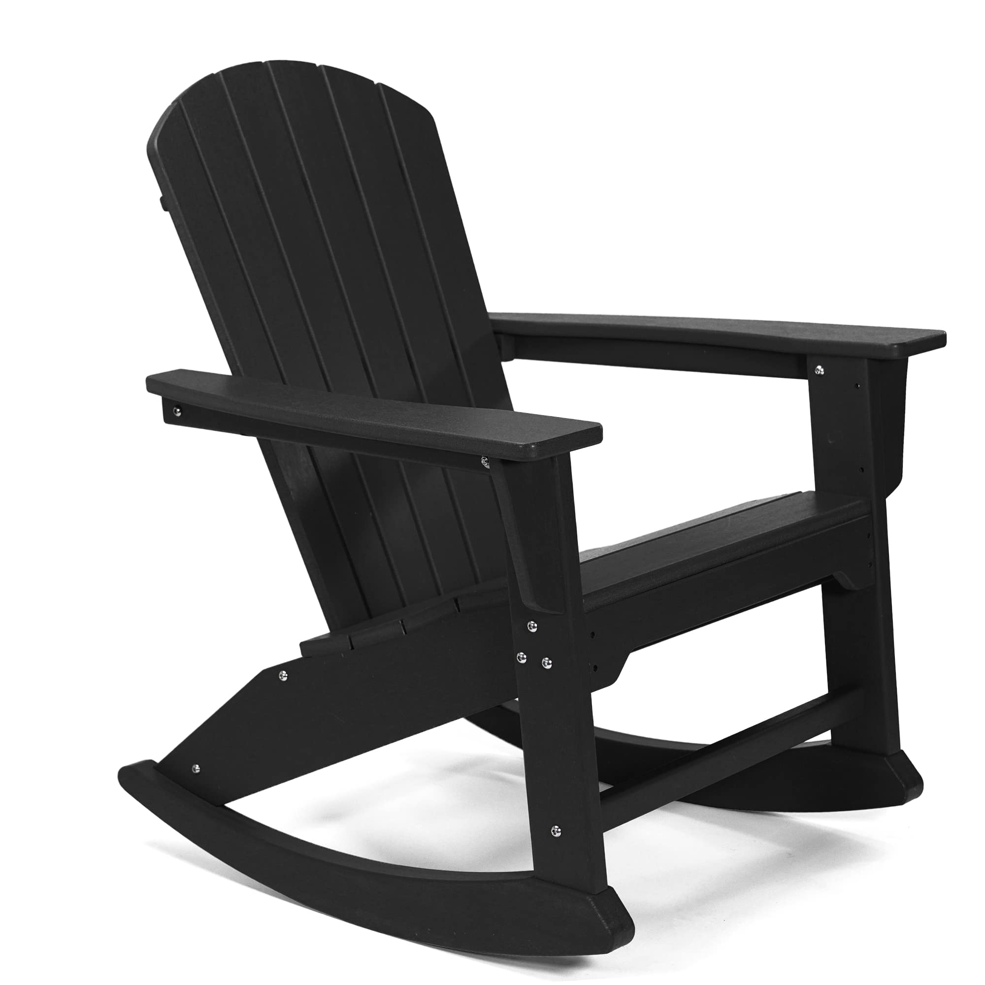 Premium Resin Adirondack Rocking Chair - All-Weather Resistant, Ergonomic Design for Ultimate Comfort - Perfect for Porch, Backyard, Patio & Fireplace Relaxation (Black) - Outdoor Furniture for Garden, Deck & Poolside Lounging