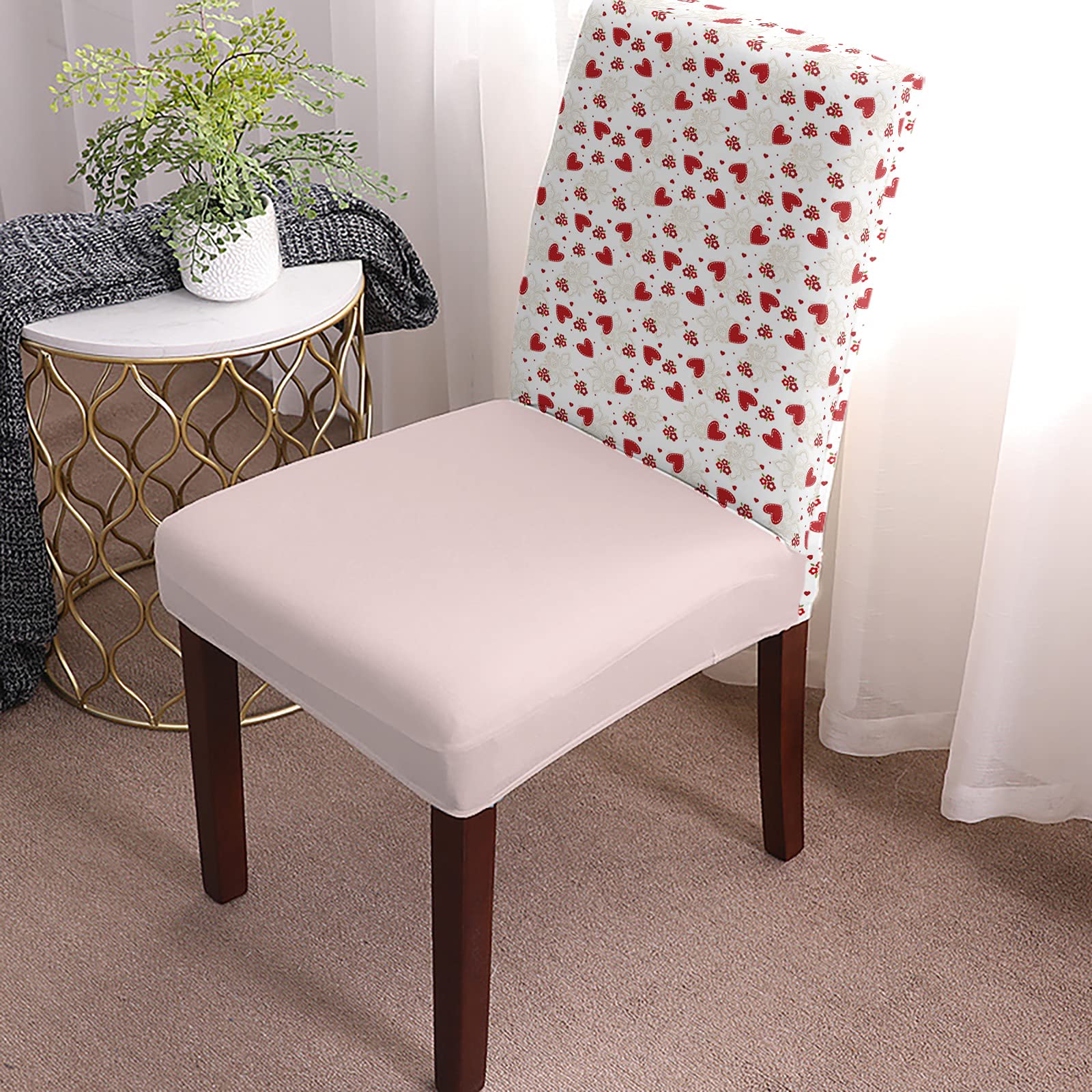 Valentine's Day Dining Room Chair Covers Set of 8 - Stretchable Slipcovers with Vintage Love Heart & Floral Pattern - Removable Seat Protectors for Kitchen, Living Room - Perfect for Wedding, Banquet, Party, Hotel & Ceremony Decor