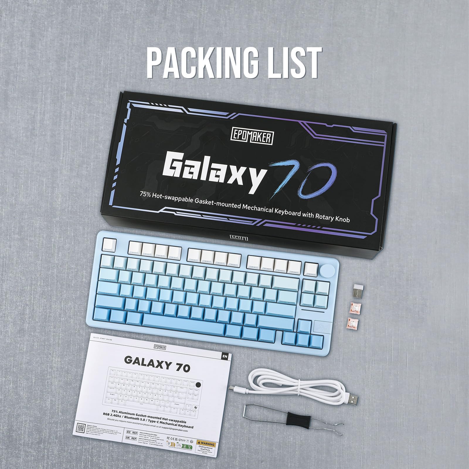 EPOMAKER Galaxy70 Wireless Gaming Keyboard - 75% Aluminum Mechanical Keyboard with Bluetooth 5.0/2.4GHz/USB-C Connectivity | Hot-Swappable Zebra Switch (Blue) | Perfect for PC Gaming, Office Work & Typing Enthusiasts