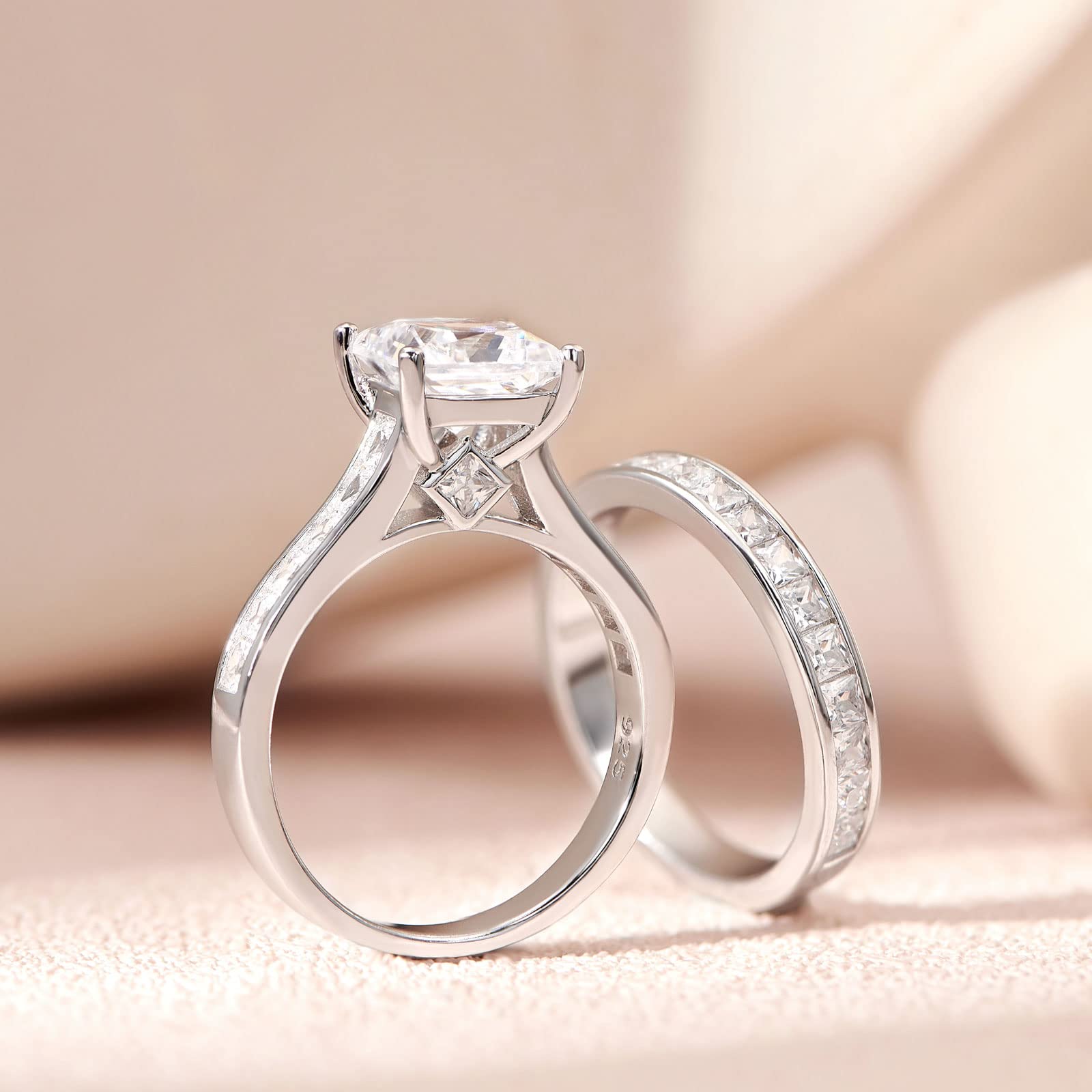 SHELOVES Princess Cut Cubic Zirconia Wedding Ring Set - Sterling Silver Engagement & Bridal Rings (Size 4.5-13) - Perfect for Proposals, Anniversaries & Romantic Occasions
