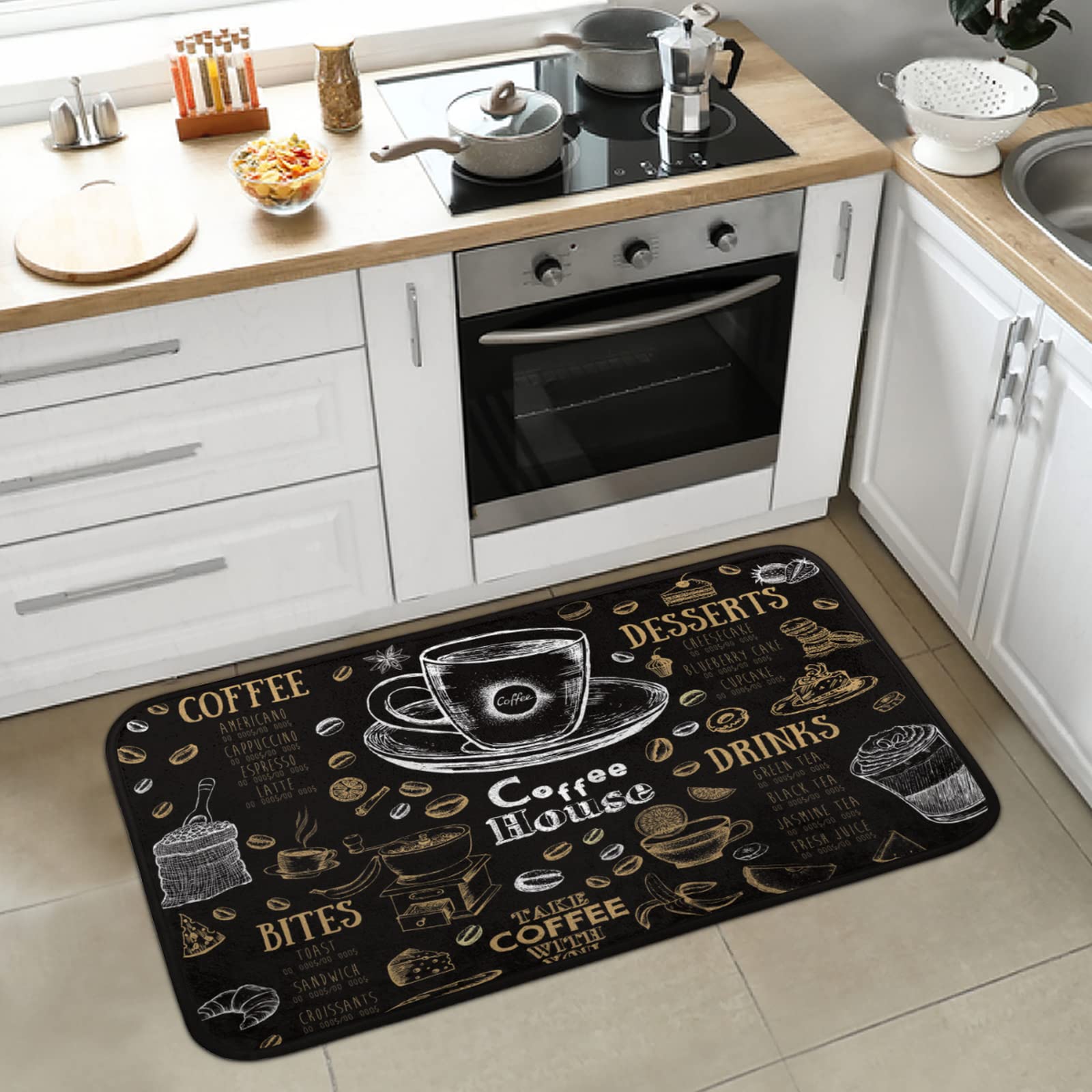 Non-Slip Coffee House Kitchen Mat with Cakes Pattern - 39x20 Inch Absorbent Washable Rug for Sink Area, Soft Standing Floor Mat, Bath Rug Runner, Home Decor - Perfect for Kitchens, Bakeries & Coffee Shops