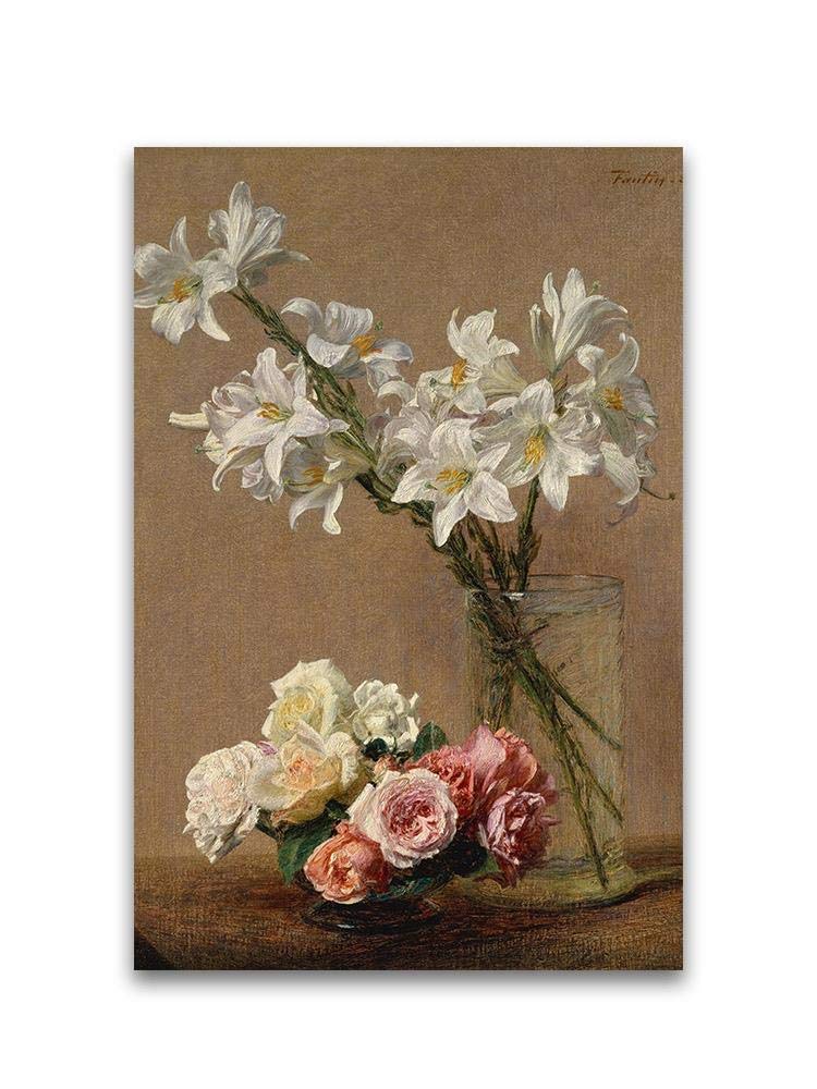 Beautiful Roses and Lilies Oil Painting Poster - Floral Wall Art for Living Room, Bedroom & Office Decor