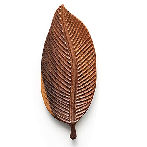 Leaf-Shaped Wooden Serving Tray - Handcrafted Wood Plate for Tea, Dessert, Bread, Fruits & Snacks | Perfect for Dinner Parties, Afternoon Tea & Kitchen Storage | Rustic Food Display Dish & Stand