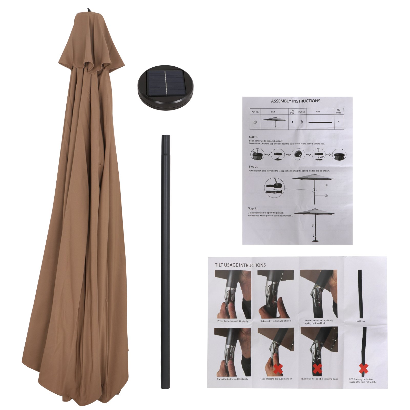 10FT Solar LED Patio Umbrella with Tilt System - Outdoor Aluminum Market Umbrella with 32 Fade-Resistant Lights - Perfect for Garden, Backyard, Party & Birthday Celebrations