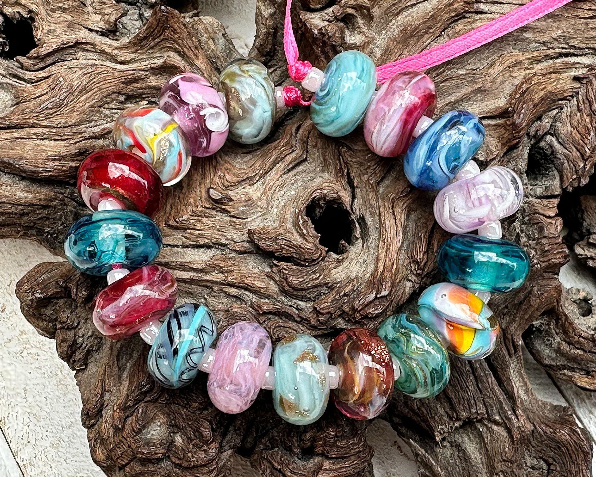 17-Piece Multicolor Gemstone Lampwork Beads Set for Jewelry Making - DIY Bracelet, Necklace & Craft Projects (SRA) - Perfect for Beaders, Artists & Handmade Gift Creations