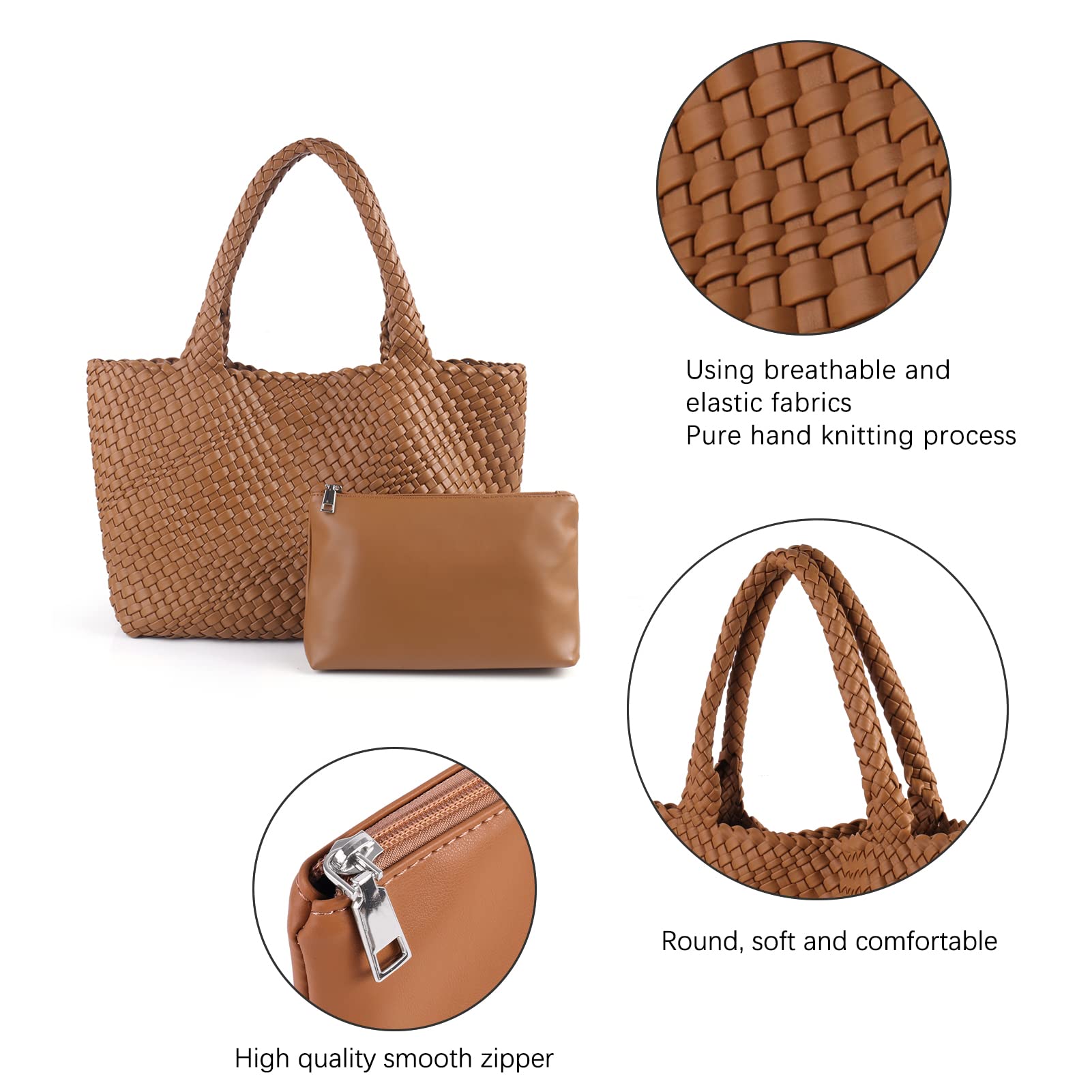 Handmade Woven Vegan Leather Tote Bag for Women - Stylish Shoulder Satchel Purse with Detachable Strap, Perfect for Travel, Work & Everyday Use