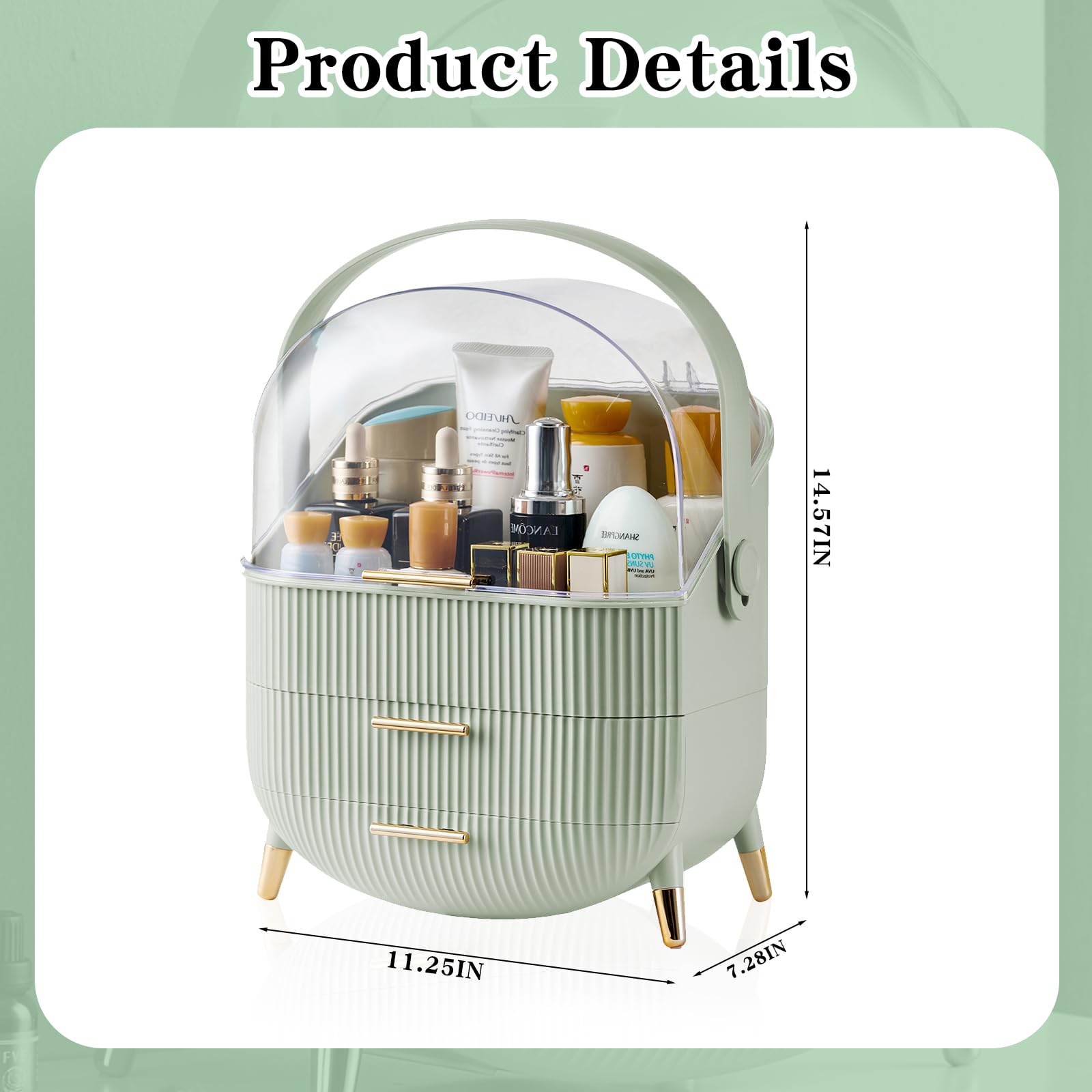 Makeup Organizer with Lid & Drawers - Vanity Cosmetic & Skincare Storage Case for Countertop, Bathroom, Dresser - Perfect Women's Gift for Home & Travel Organization