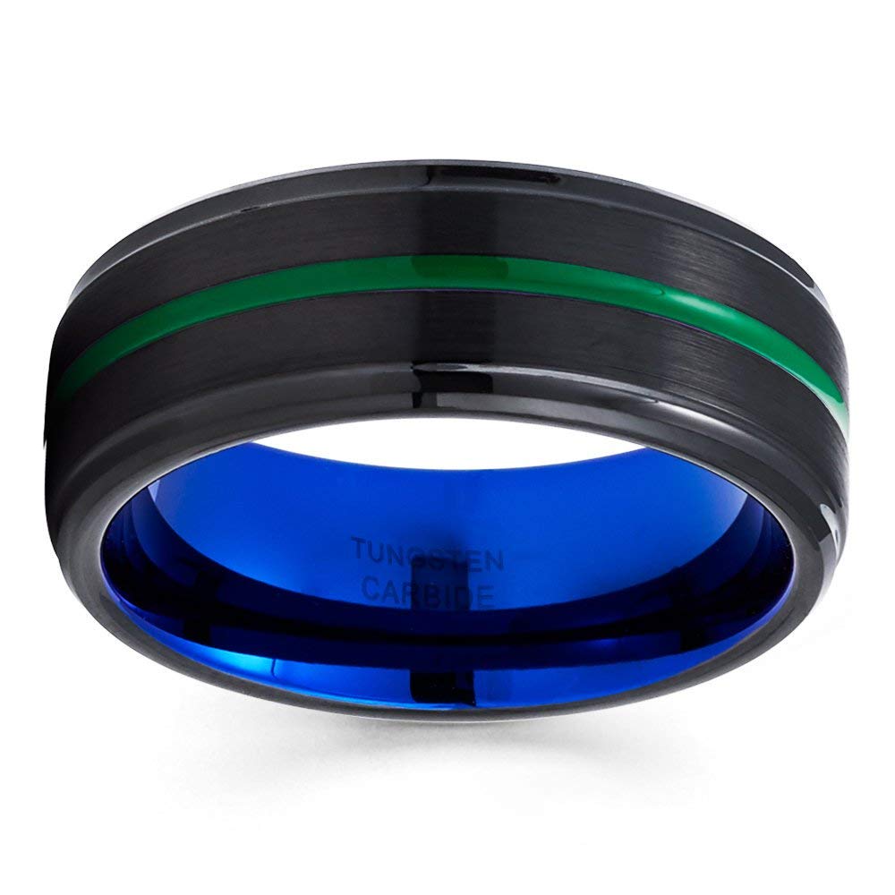 8mm Green & Blue Tungsten Wedding Rings for Men & Women – Comfort Fit Engagement, Anniversary, and Wedding Bands – Perfect for Everyday Wear, Special Occasions, and Couples Jewelry
