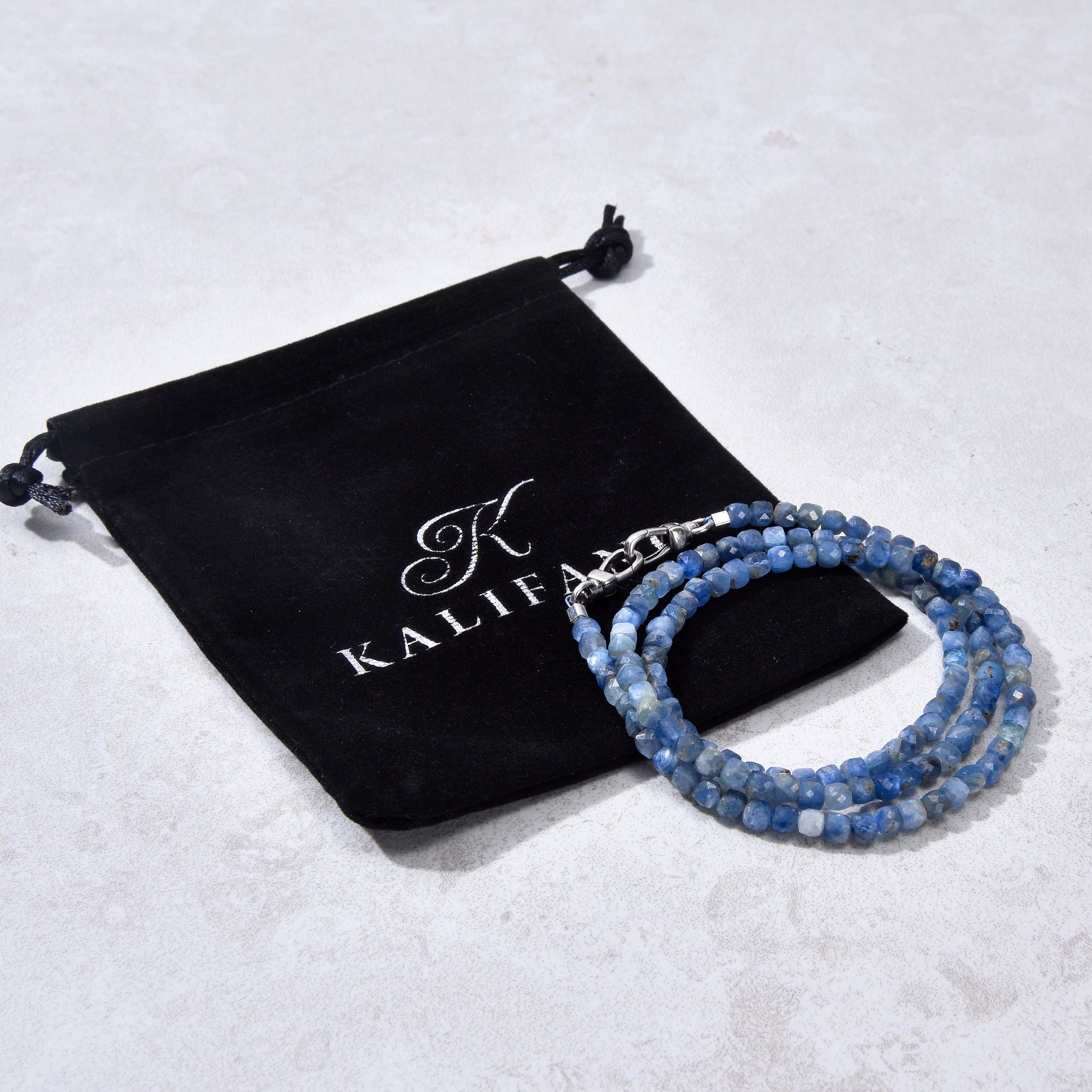 4mm Kyanite Faceted Cube Necklace & Multi-Wrap Bracelet Set - Healing Crystal Jewelry for Energy Balance & Stress Relief - Perfect for Meditation, Yoga, and Spiritual Healing