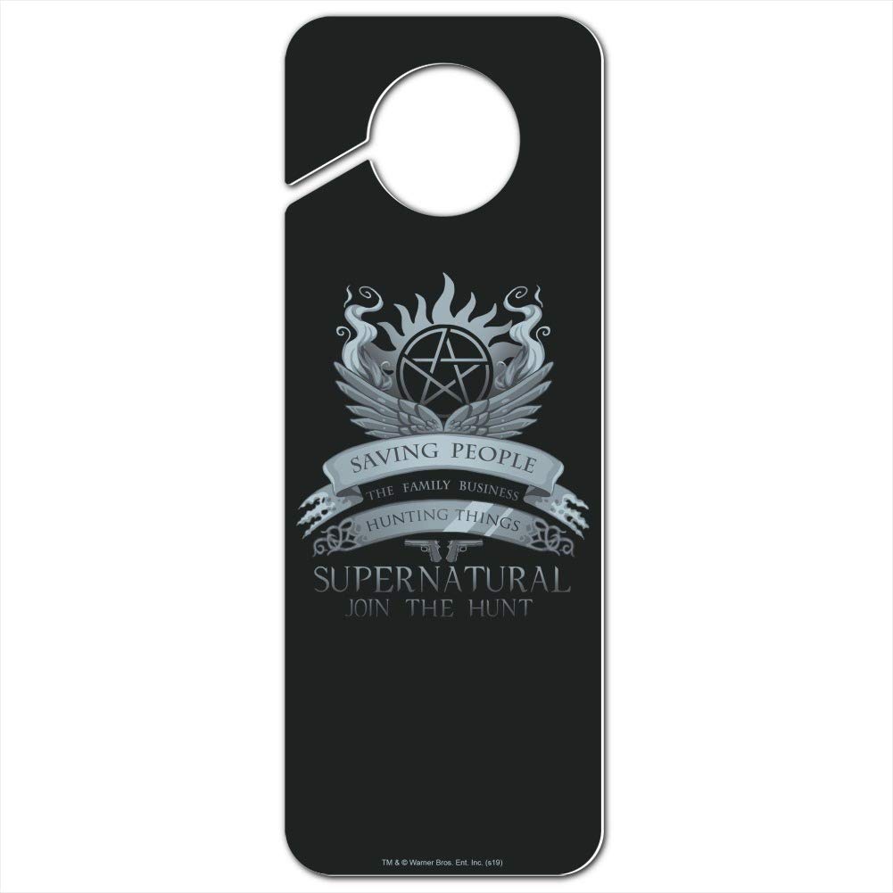 Supernatural Saving People Hunting Things Plastic Door Knob Hanger Sign - TV Show Inspired Decor for Bedroom, Office, or Halloween Party