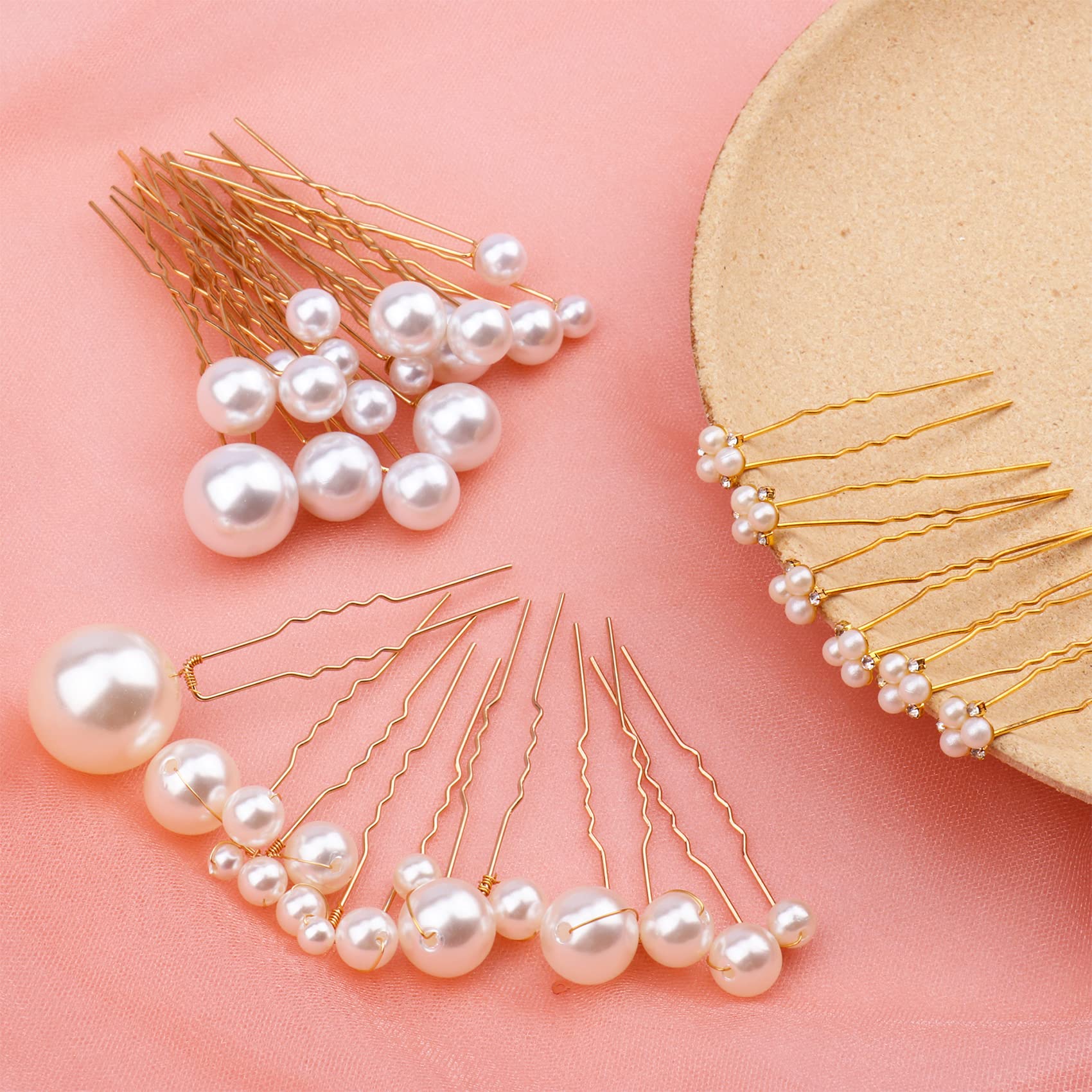 30Pcs Elegant Pearl Rhinestone Hair Pins for Brides & Bridesmaids - Gold Wedding Hair Accessories for Updos, Bun & Special Occasions