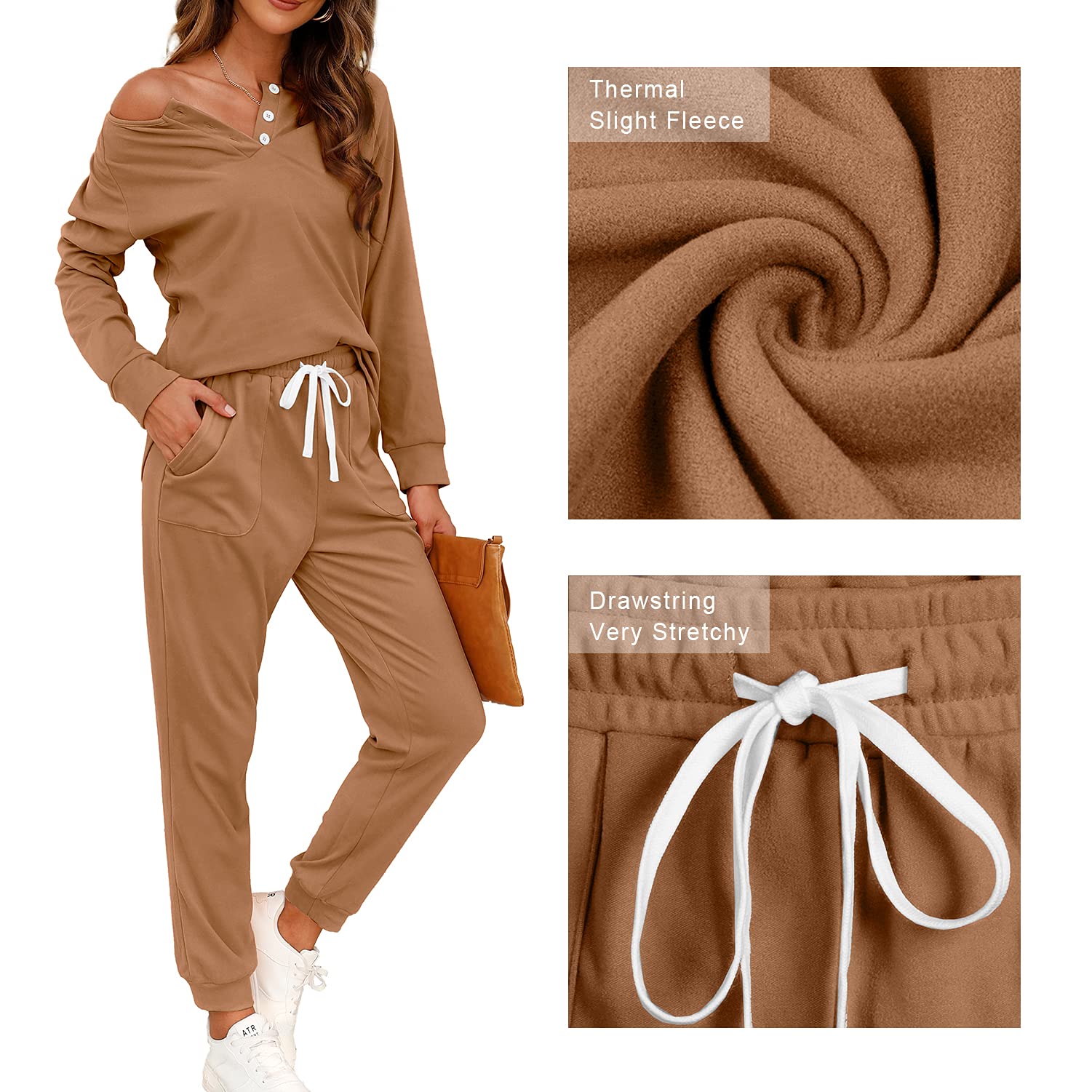 WIHOLL Women's 2-Piece Lounge Set - Button Down Sweatshirt & Sweatpants Outfit with Pockets | Casual Loungewear for Home, Yoga & Relaxation