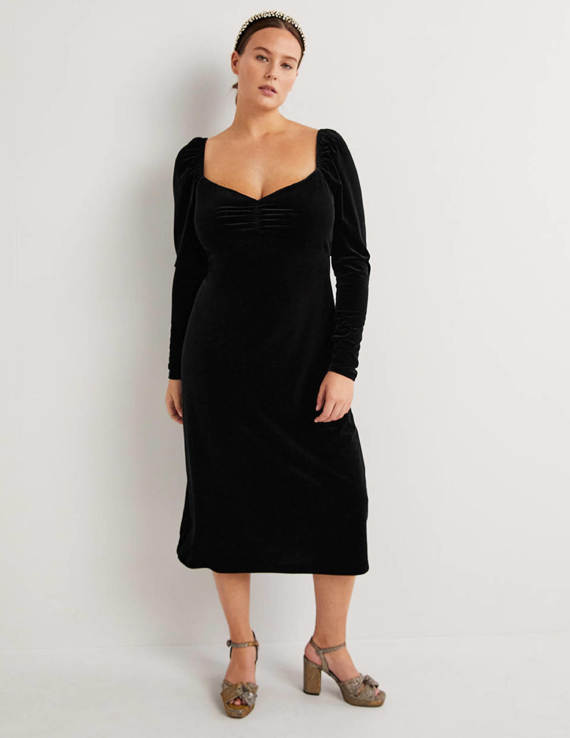 Black Velvet Sweetheart Midi Dress for Women - Elegant Formal & Party Wear - Perfect for Weddings, Date Nights & Special Occasions