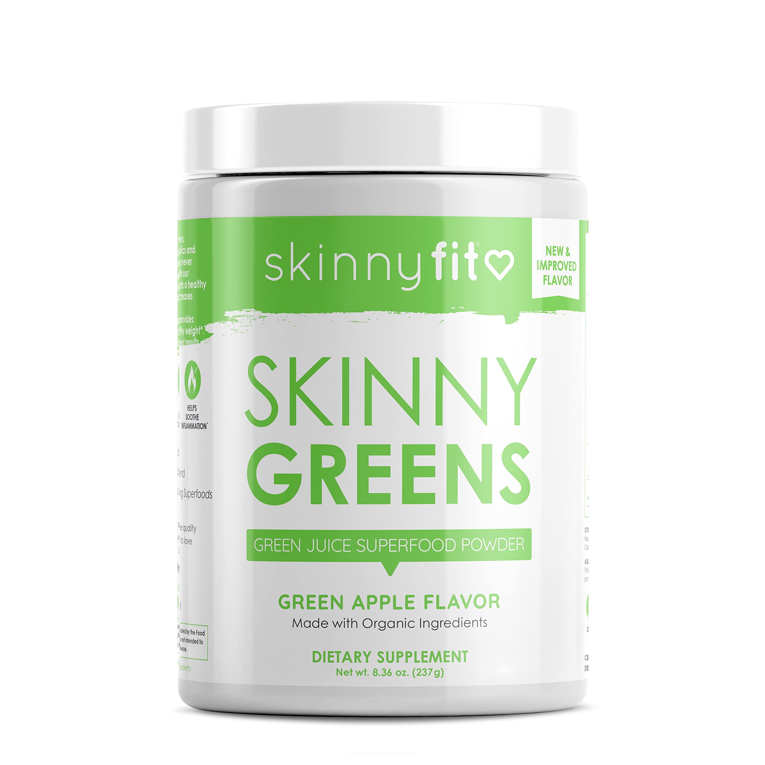 SkinnyFit Skinny Greens Superfood Powder - Green Apple Flavor with Spirulina & Chlorella | 30 Servings for Natural Energy & Focus | Perfect for Smoothies, Weight Management & Daily Detox