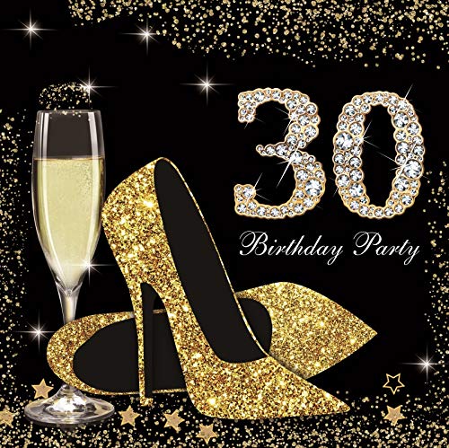 8x8ft Happy 30th Birthday Party Backdrop - Elegant Lady Queen Theme with Shiny Golden High Heel Shoes & Cake Table Decor for Women's Birthday, Prom, Photo Studio Props | Perfect for Adult Birthday Celebrations, Bachelorette Parties & VIP Events