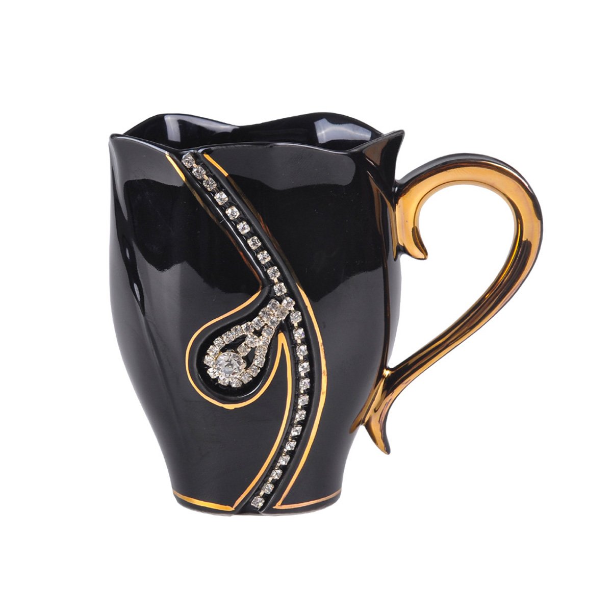 Sparkling Rhinestone Coffee Mug - Elegant Ceramic Water Cup for Office & Home Use - Unique Coffee Cup with Spoon for Women - Perfect for Gifts, Tea, Coffee & Hot Drinks (Black)