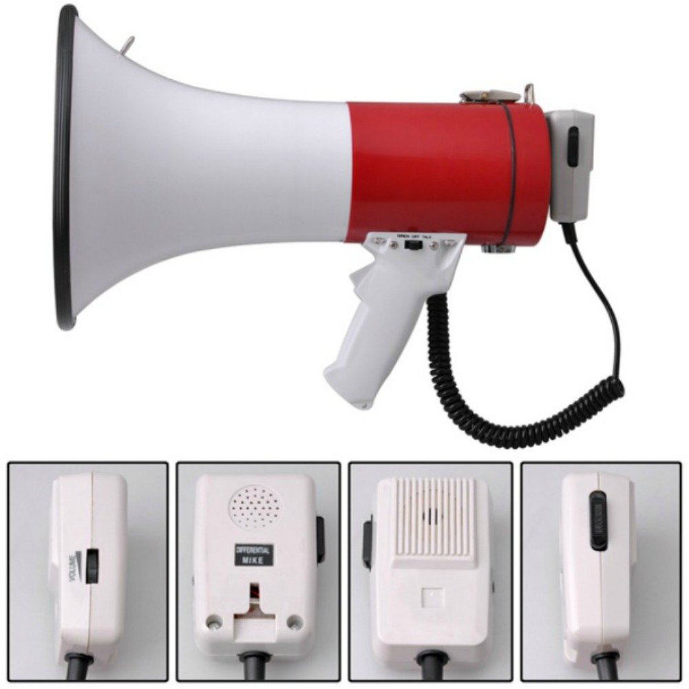 PYLE PMP58U 50W Red Megaphone with USB Port, 6GB Internal Memory & Wired Microphone - 1000m Range, Battery or 12V Transformer Powered - Ideal for Outdoor Events, Crowd Control, and Emergency Alerts