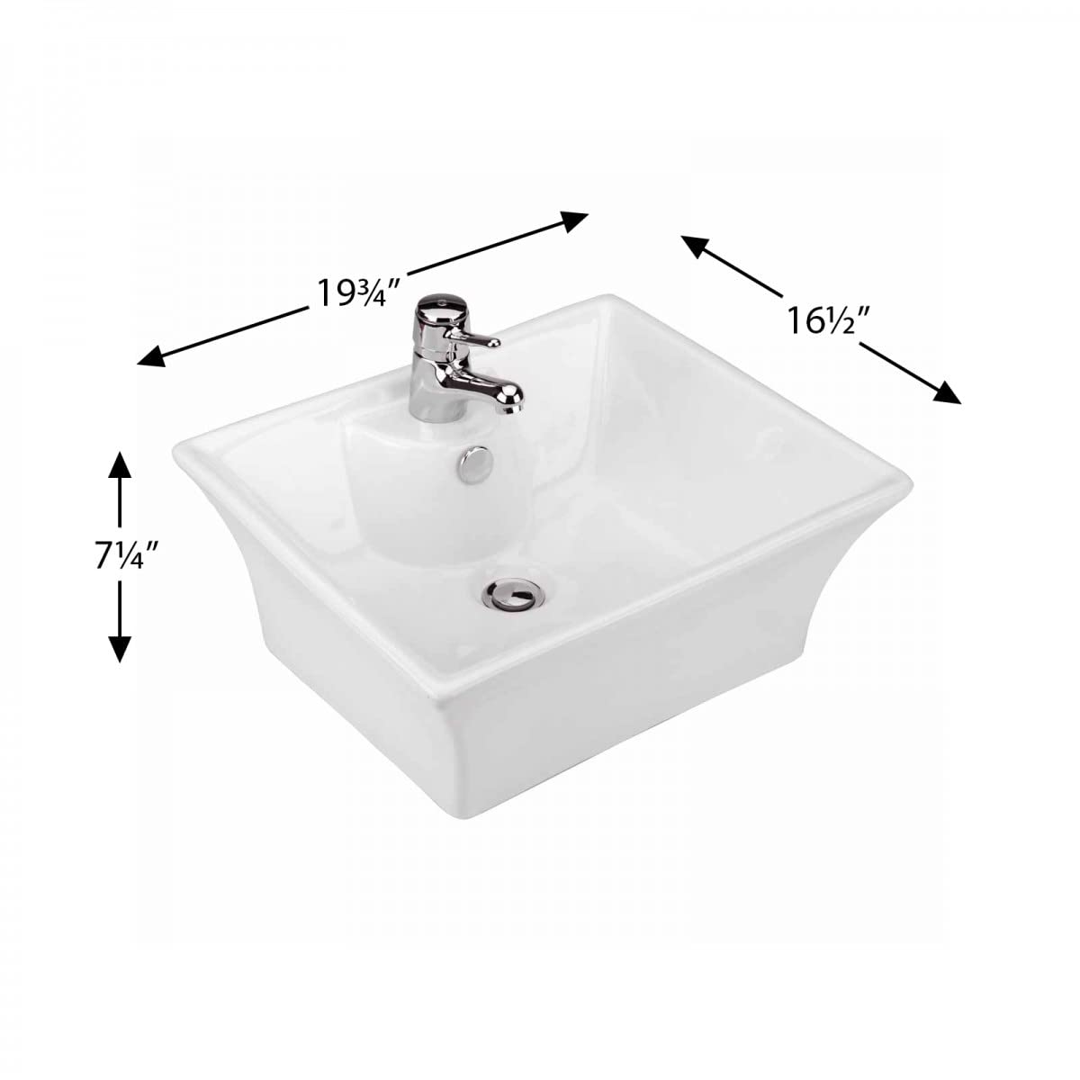 Newcastle 19-3/4 Inch White Ceramic Countertop Vessel Sink for Bathroom - Single Faucet Hole with Overflow - Perfect for Small Bathrooms, Powder Rooms & Vanity Makeovers