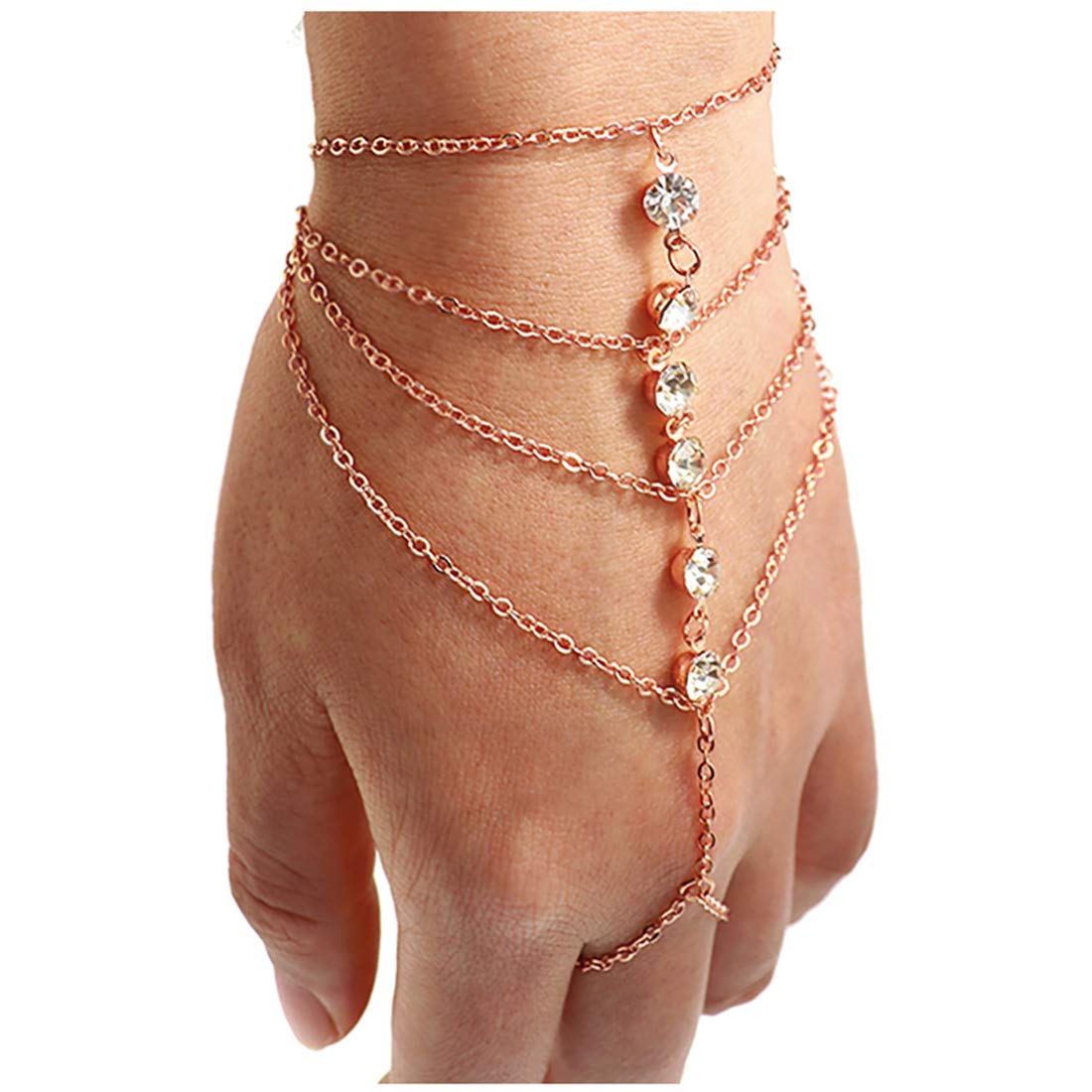 Elegant Rhinestone Finger Ring Bracelet for Women - Stylish Hand Harness Chain Jewelry Gift for Party, Wedding & Date Night