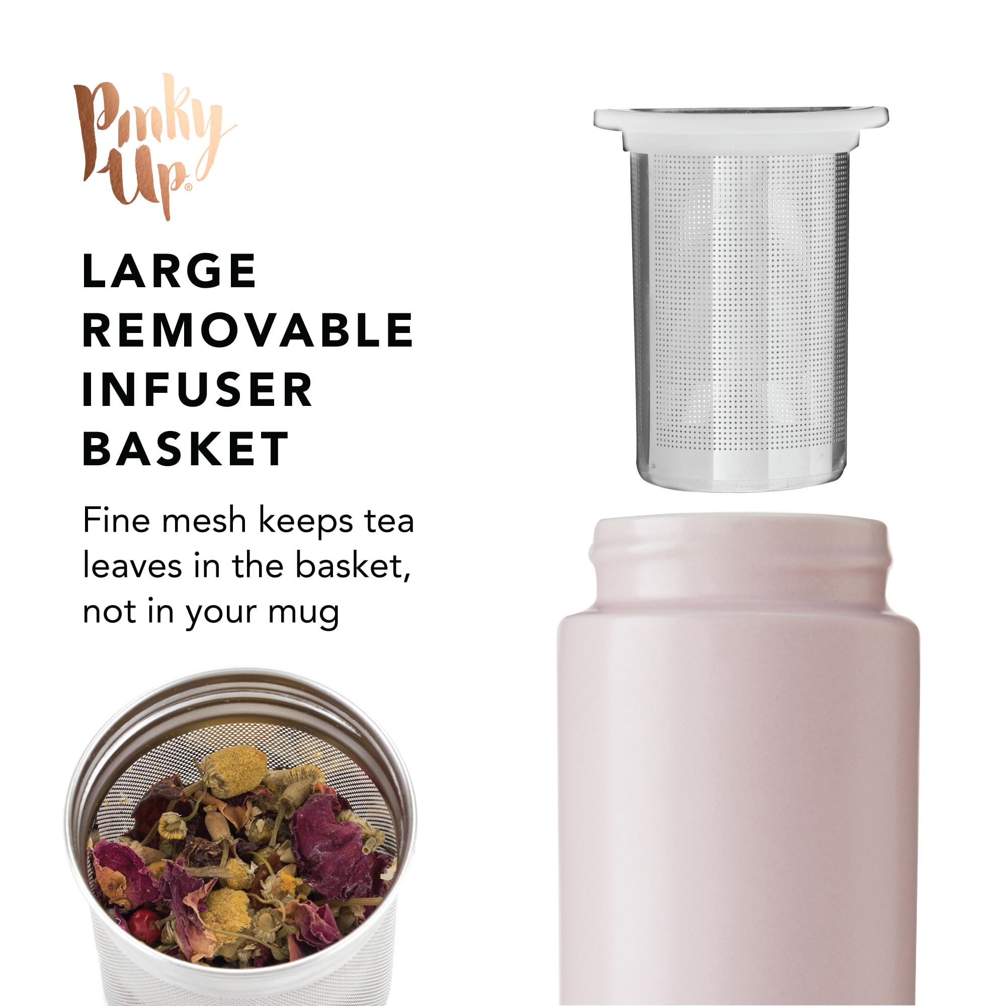 Pinky Up Tatyana Ceramic Tea Infuser Mug with Lid - 12oz Lavender Bamboo & Stainless Steel Tea Cup - Perfect for Loose Leaf Tea, Office, Home & Gifts