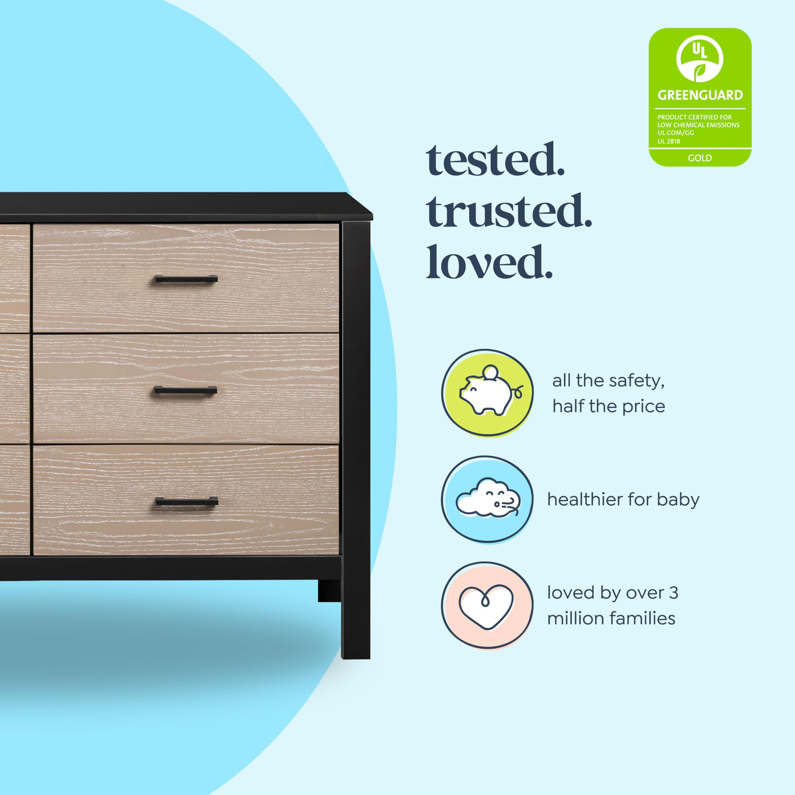 DaVinci Kalani 3-Drawer White Dresser - Modern Nursery & Kids Room Storage Furniture for Bedroom Organization