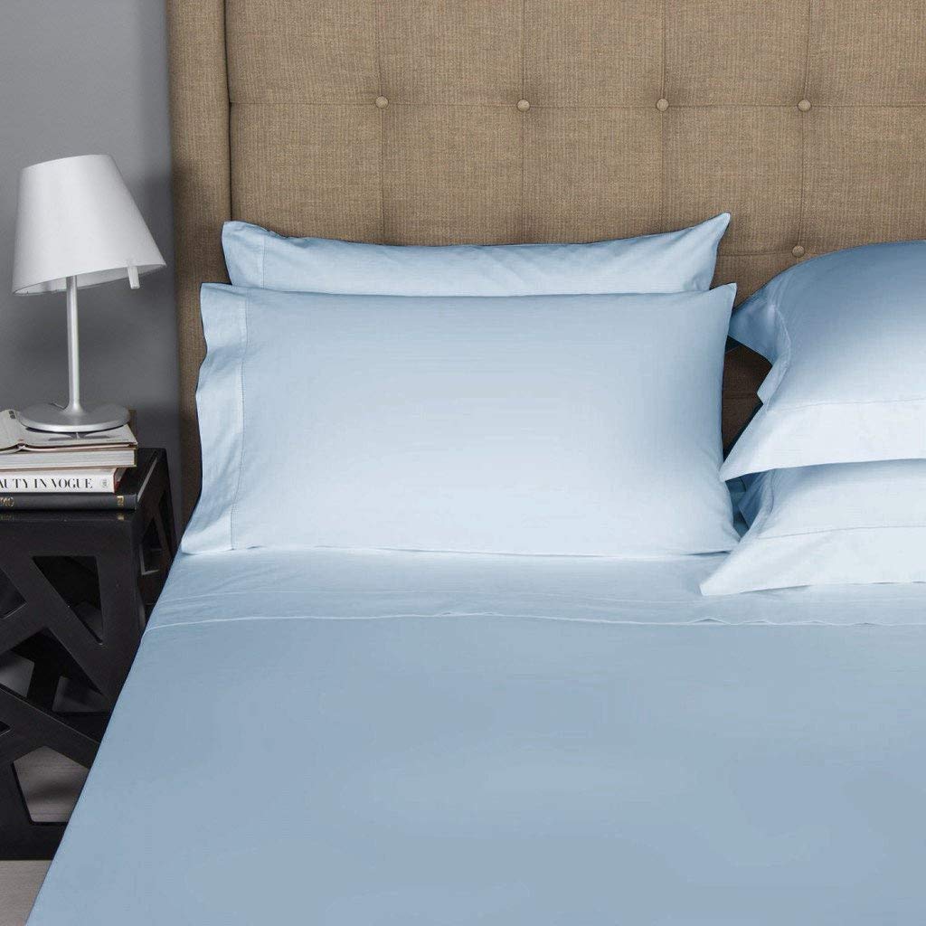 Premium 1800 Thread Count Egyptian Cotton Queen Sheet Set - 6 Piece (1 Fitted, 1 Flat, 4 Pillowcases) - Deep Pocket 10-12 Inch for 60x80 Mattress - Solid Light Blue - Luxury Bedding for Hotels, Guest Rooms & Master Bedrooms